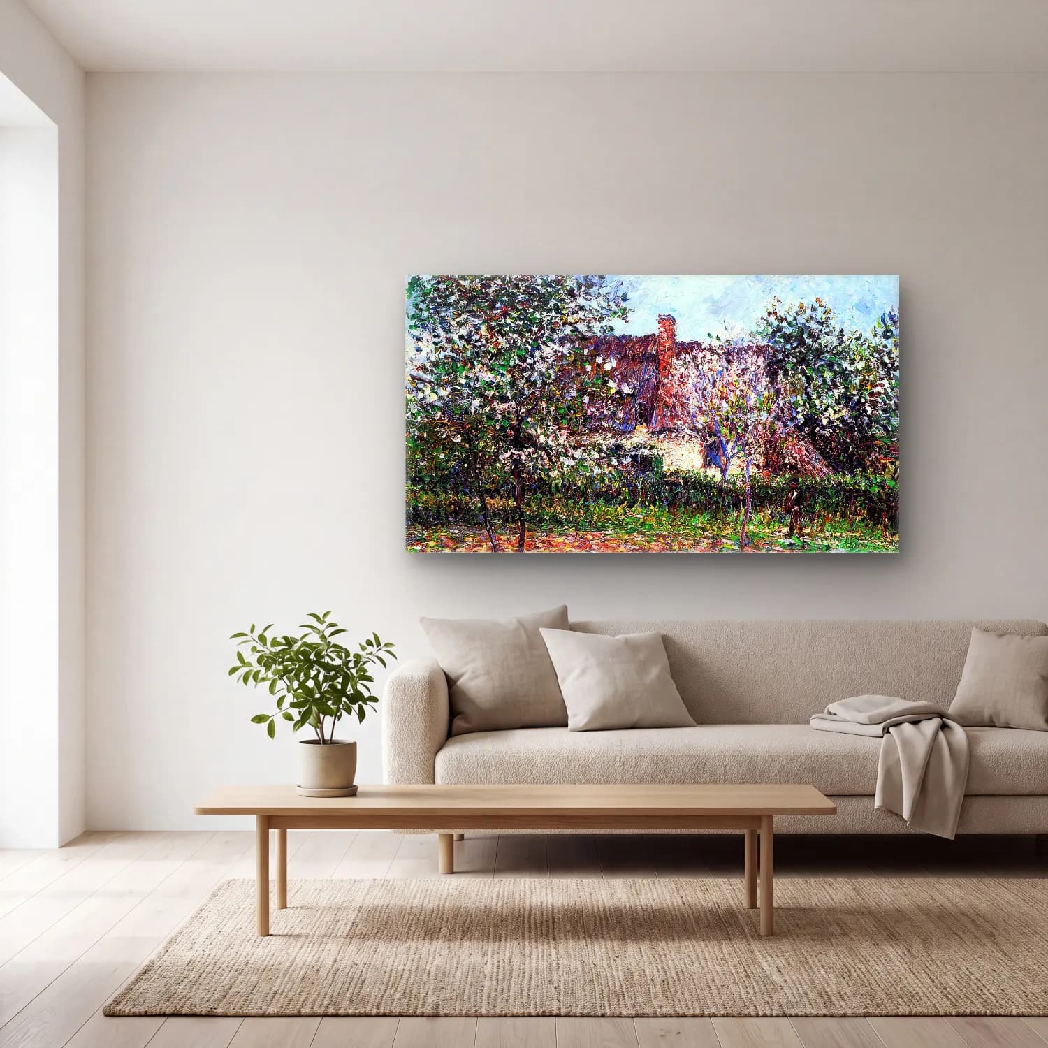 Gustave Loiseau – Orchard in Spring cam tablo — açık renk salonda