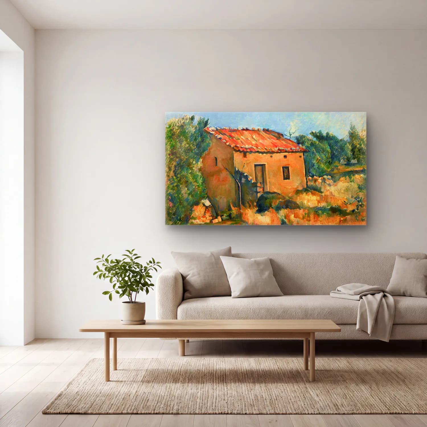 Paul Cézanne – Abandoned House near Aix-en-Provence cam tablo — açık renk salonda