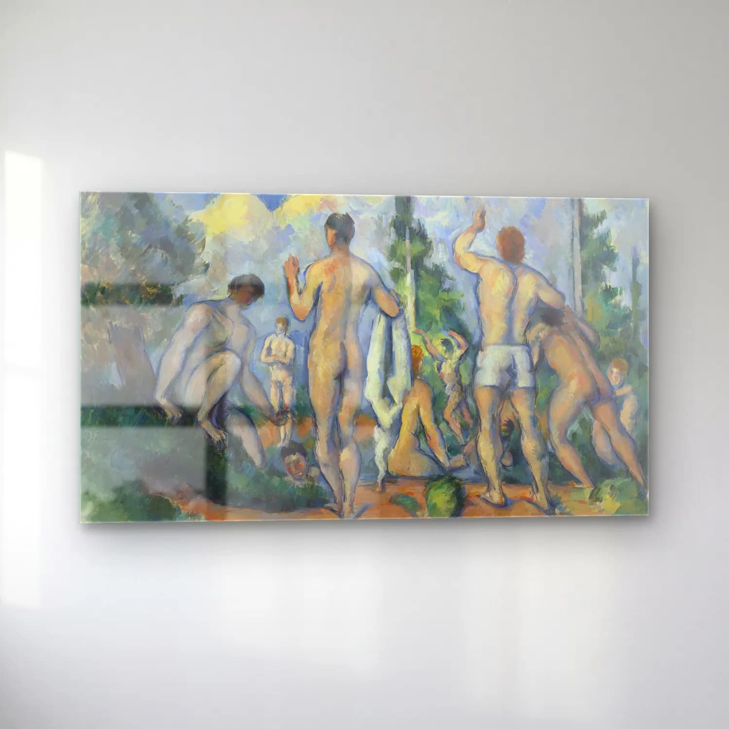 Paul Cézanne – Bathers – Yeşil Tonlar cam tablo — sol açıdan görünüm