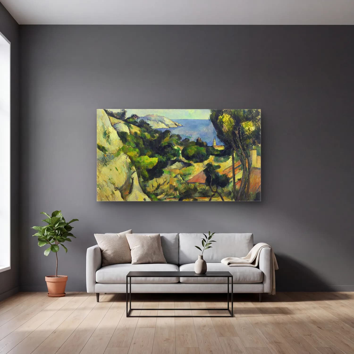 Paul Cézanne – L Estaque cam tablo — gri duvarlı salonda