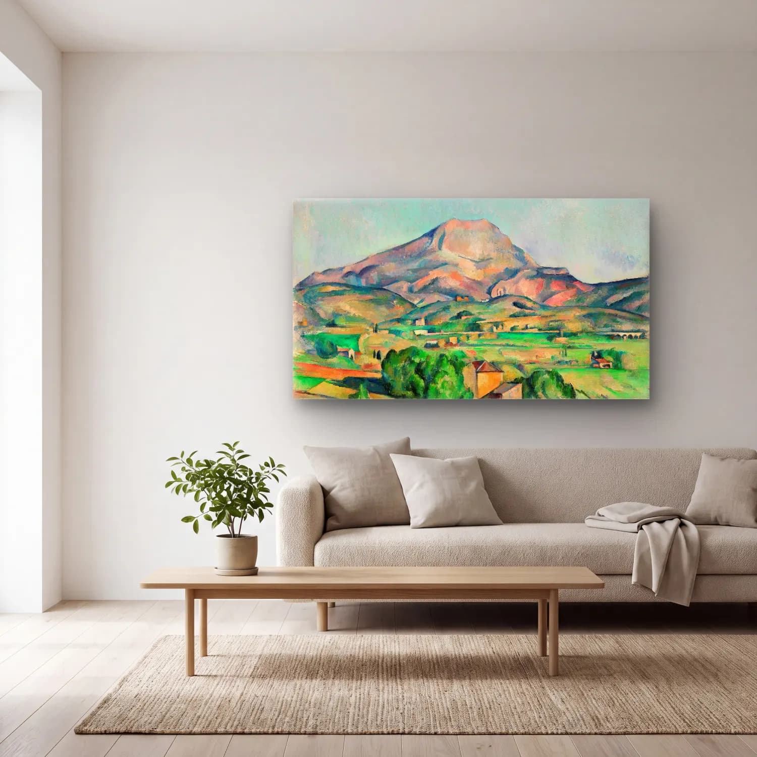 Paul Cézanne – Mont Sainte-Victoire cam tablo — açık renk salonda