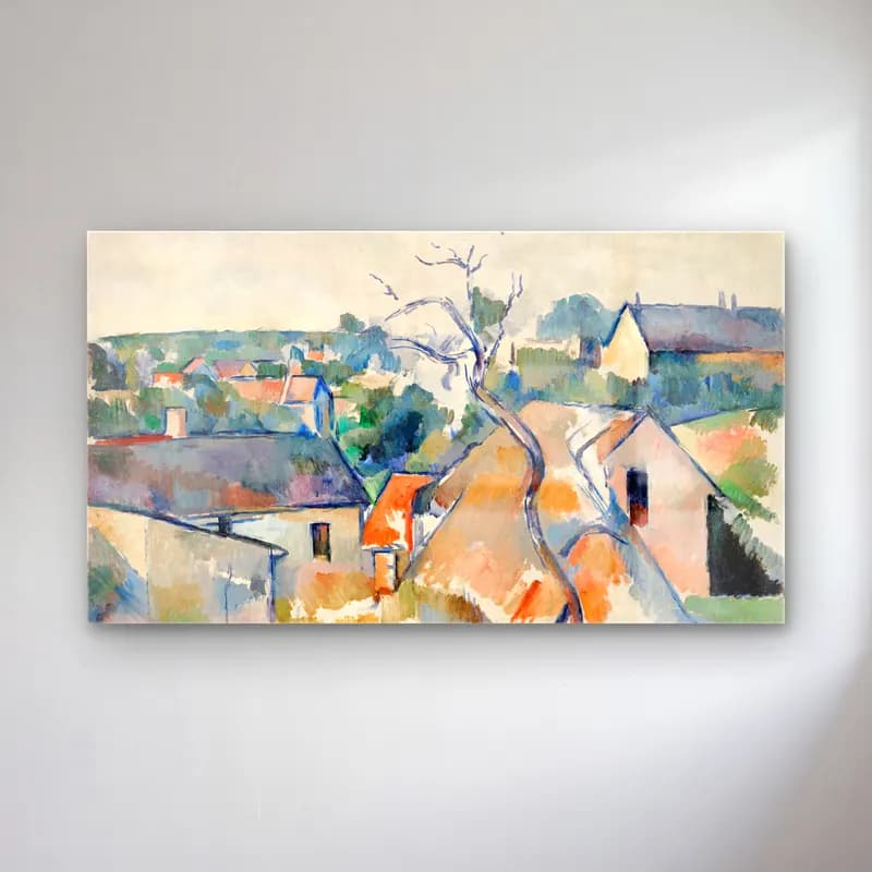 Paul Cézanne – Rooftops cam tablo — Paul Cézanne – Rooftops — empresyonist köy sokağı