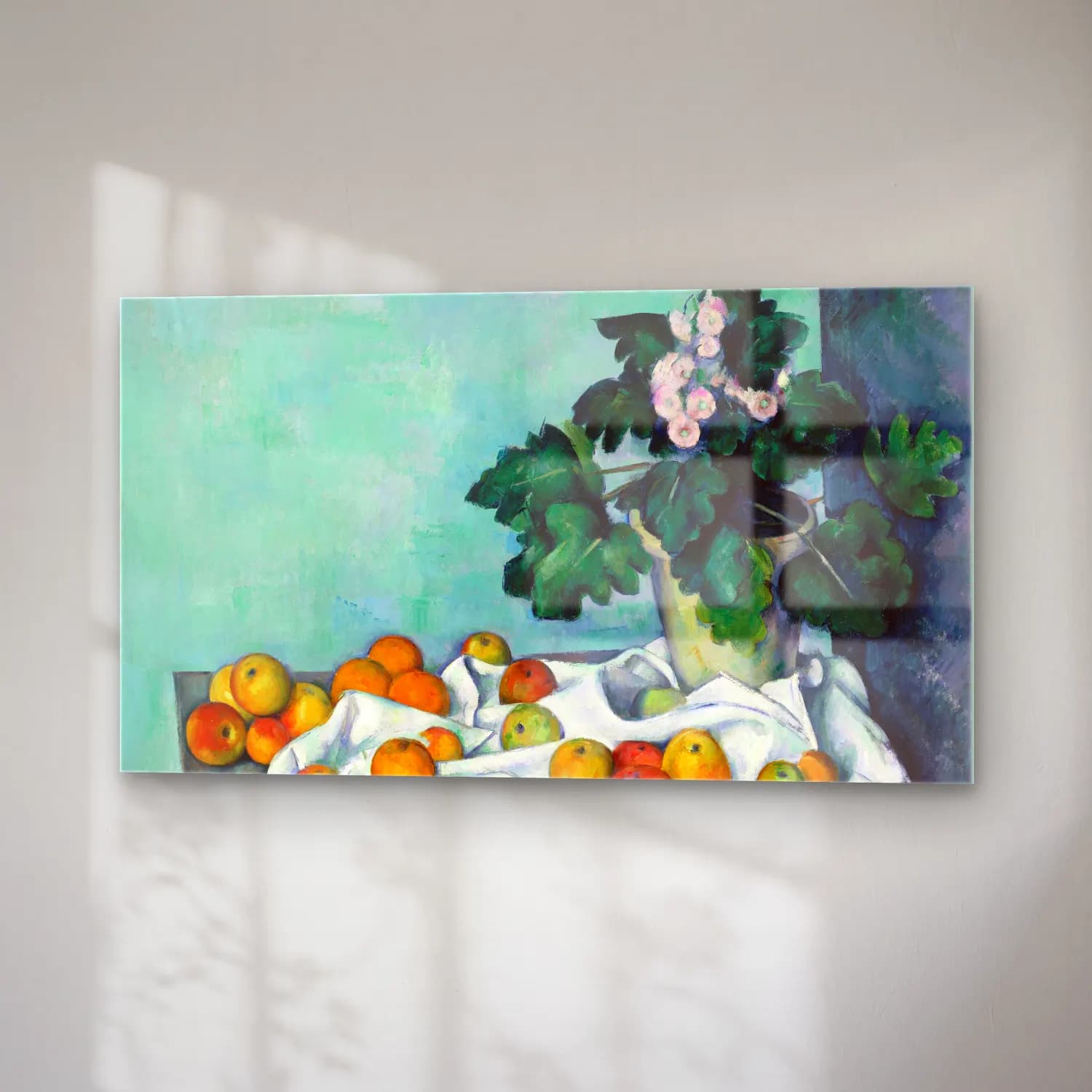 Paul Cézanne – Still Life with Apples and a Pot of Primroses cam tablo — sağ açıdan görünüm