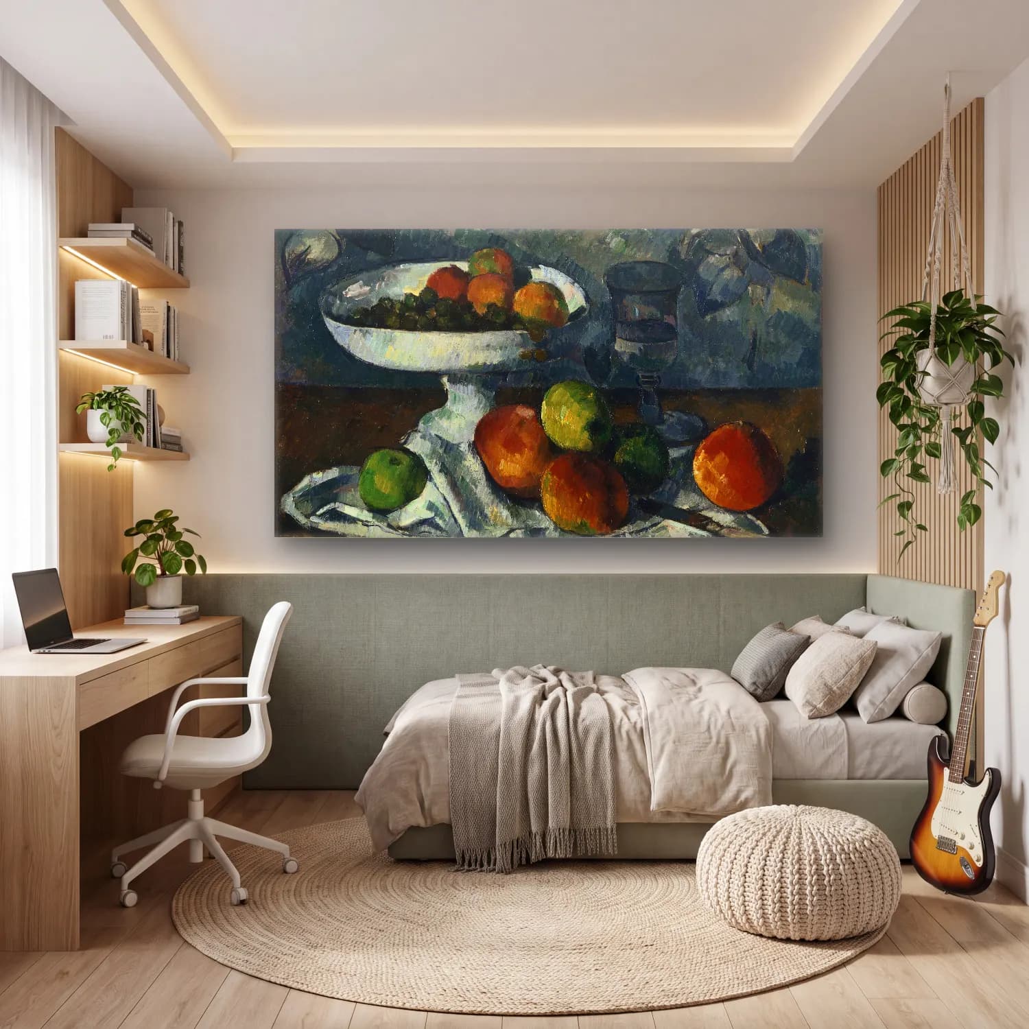 Paul Cézanne – Still Life with Fruit Dish cam tablo — genç odasında