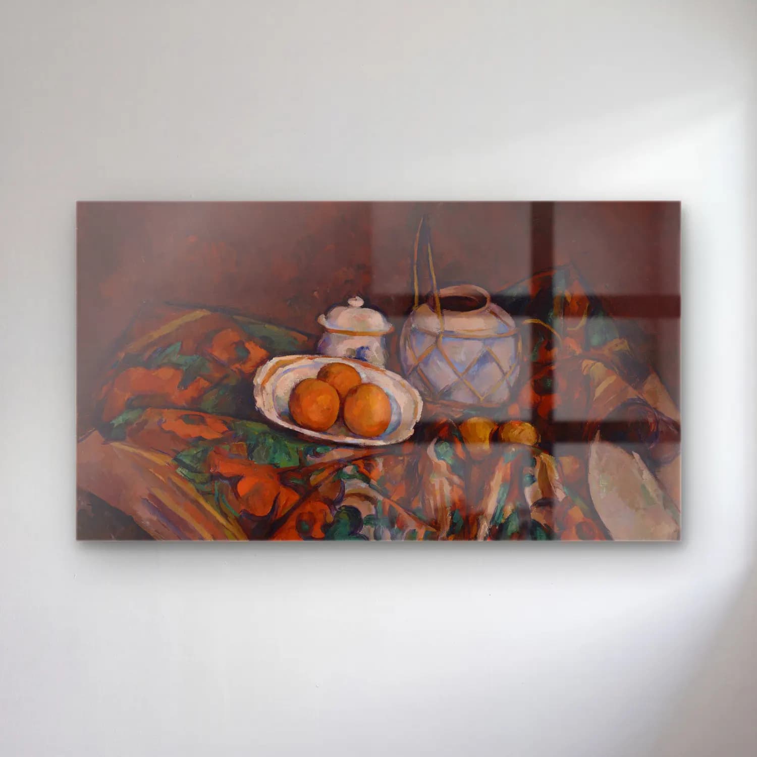 Paul Cézanne – Still Life with Ginger Jar, Sugar Bowl, and Oranges cam tablo — Paul Cézanne – Still Life with Ginger Jar, Sugar Bowl, and Oranges — empresyonist meyveli natürmort