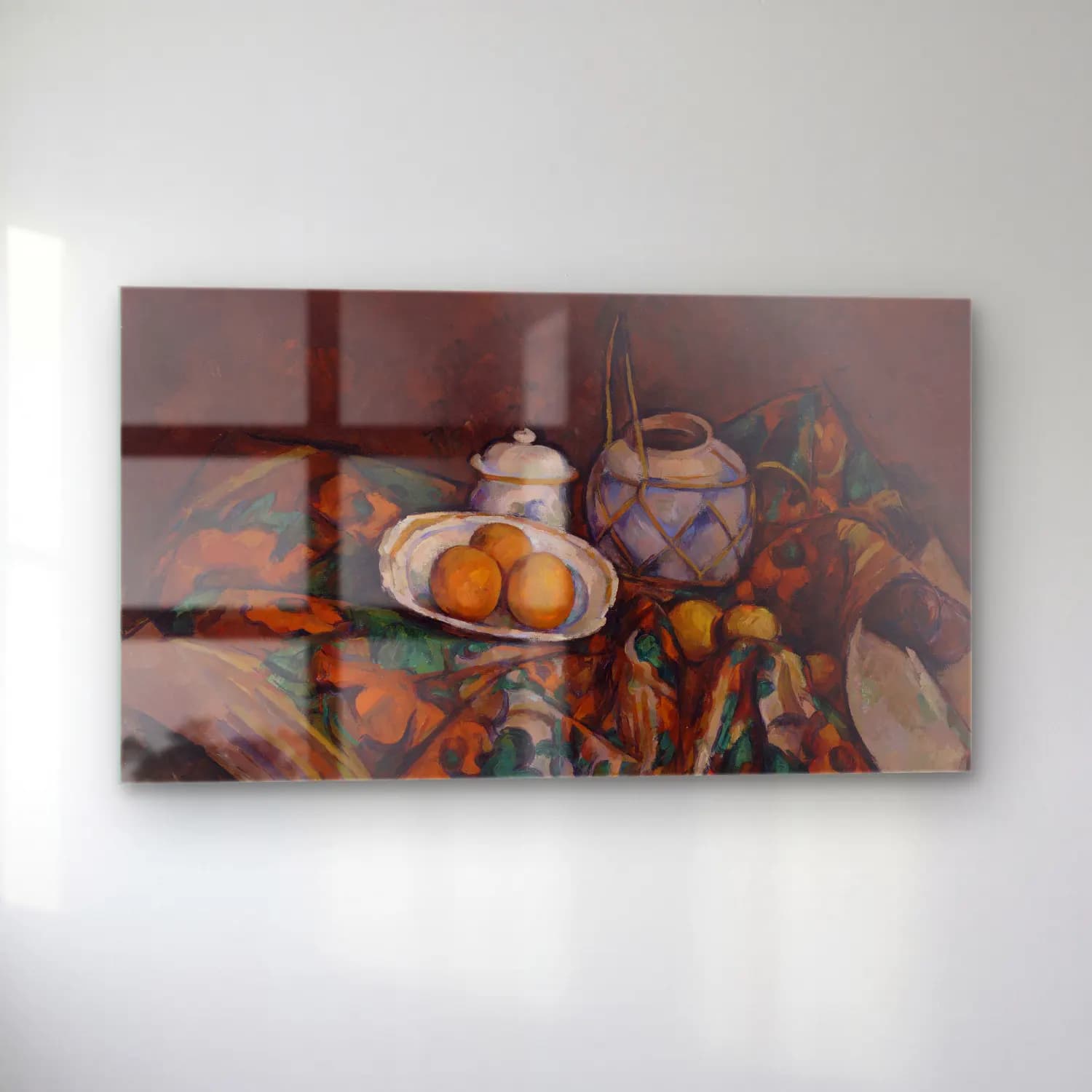 Paul Cézanne – Still Life with Ginger Jar, Sugar Bowl, and Oranges cam tablo — sol açıdan görünüm