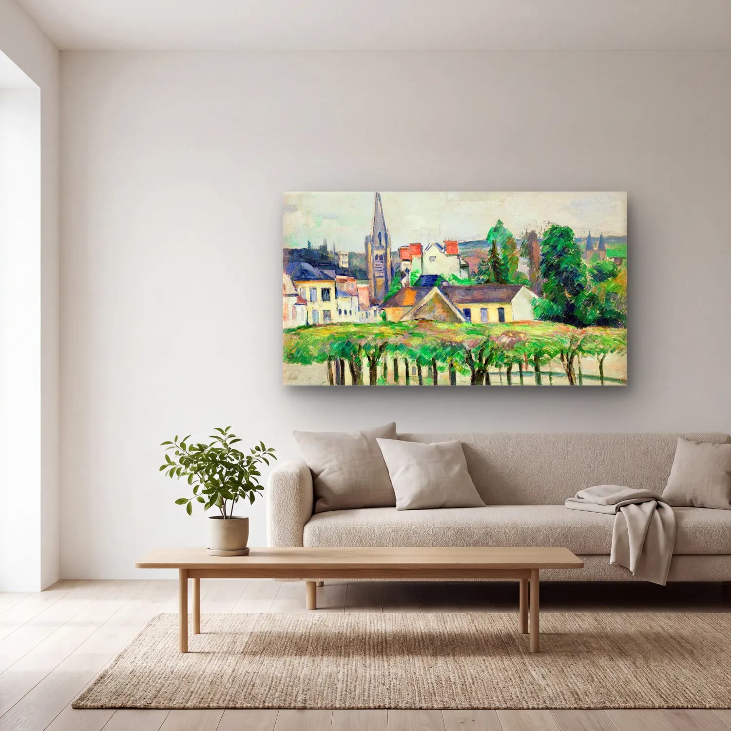 Paul Cézanne – Village Square cam tablo — açık renk salonda