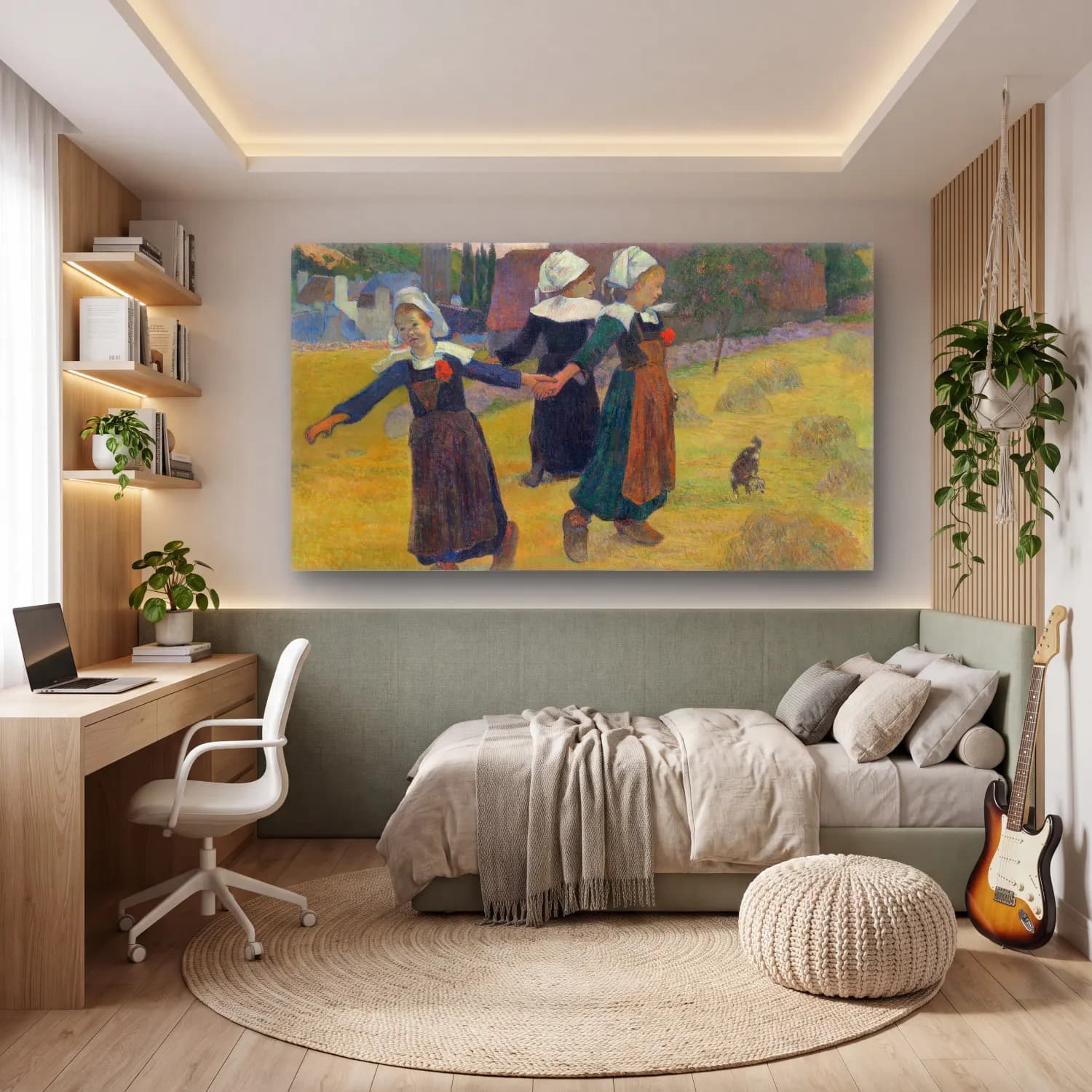 Paul Gauguin – Breton Girls Dancing, Pont-Aven cam tablo — genç odasında