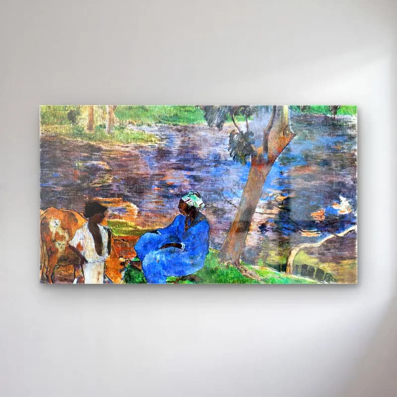 Paul Gauguin – By the Pond cam tablo — Paul Gauguin – By the Pond — empresyonist kırda nehir