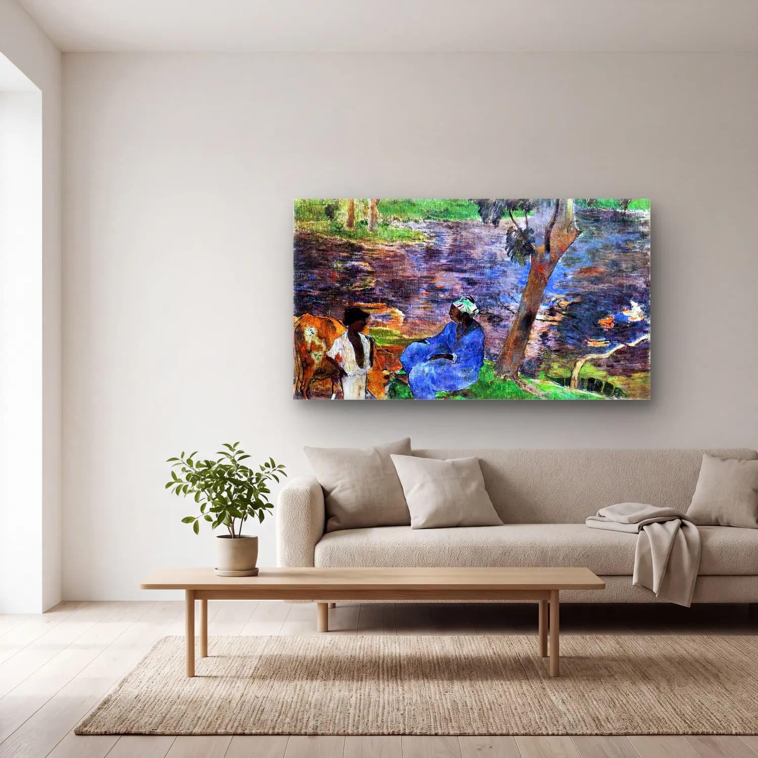 Paul Gauguin – By the Pond cam tablo — açık renk salonda