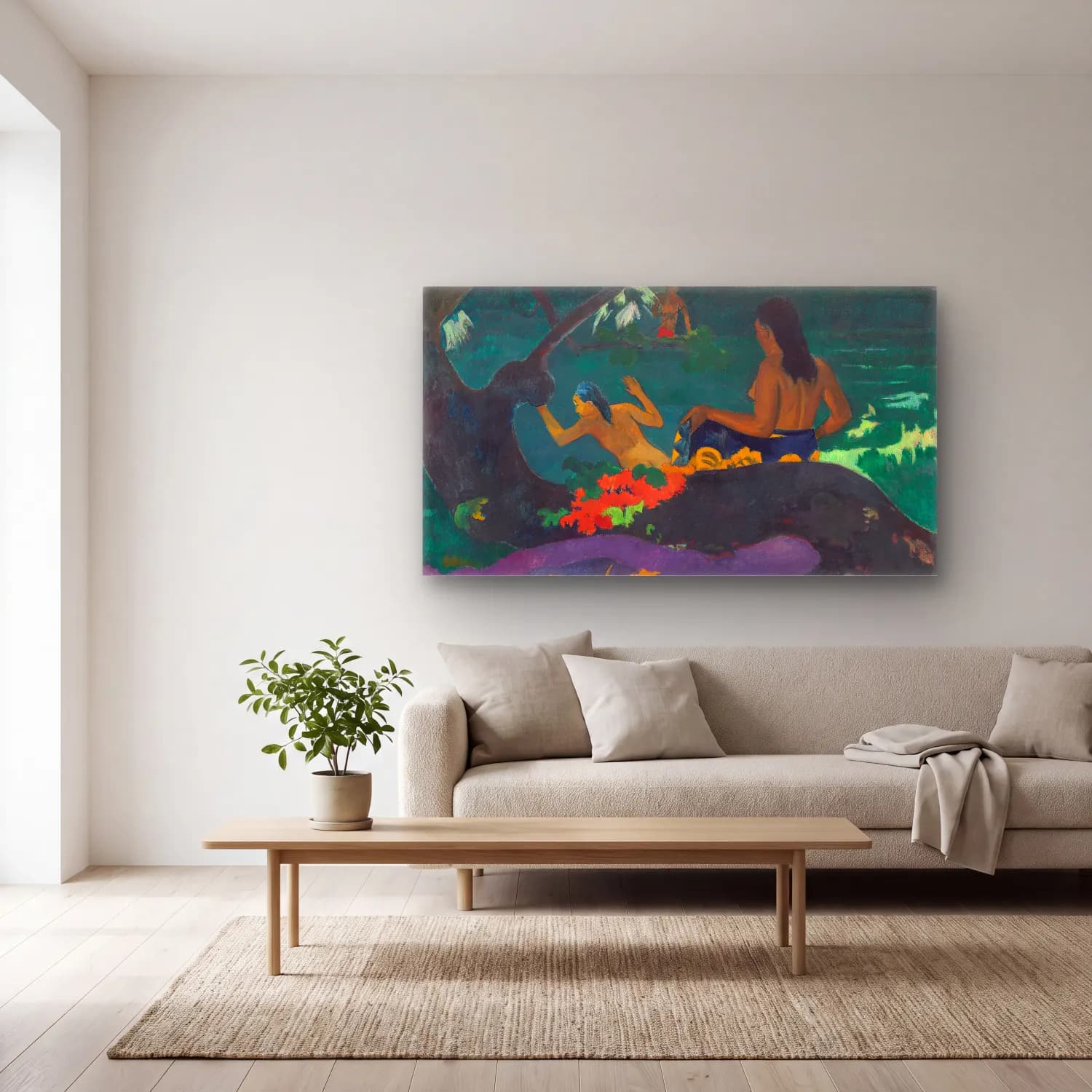 Paul Gauguin – Fatata te Miti (By the Sea) cam tablo — açık renk salonda