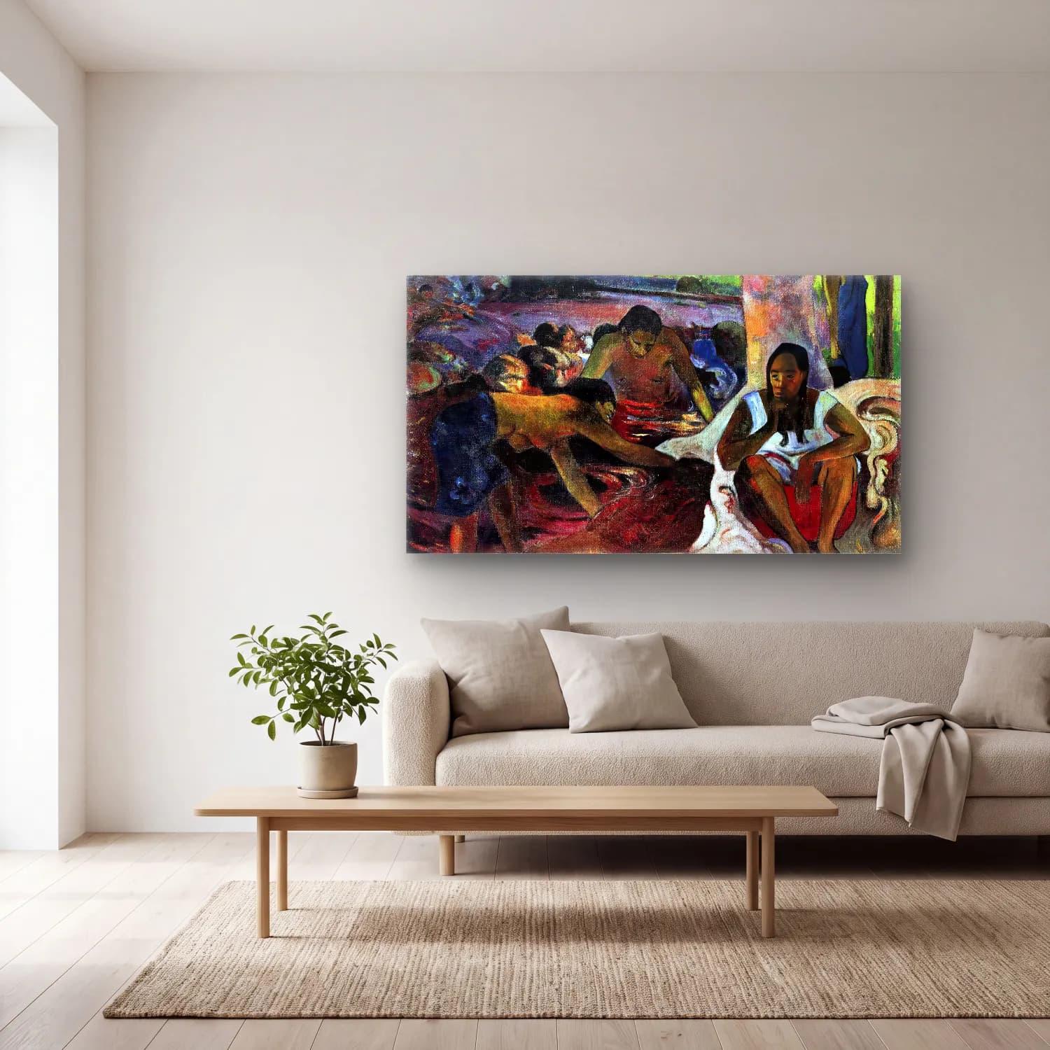 Paul Gauguin – Fisherwomen of Tahiti cam tablo — açık renk salonda