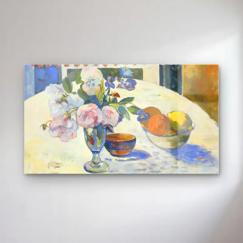 Paul Gauguin – Flowers and a Bowl of Fruit on a Table cam tablo — Paul Gauguin – Flowers and a Bowl of Fruit on a Table — empresyonist meyveli natürmort