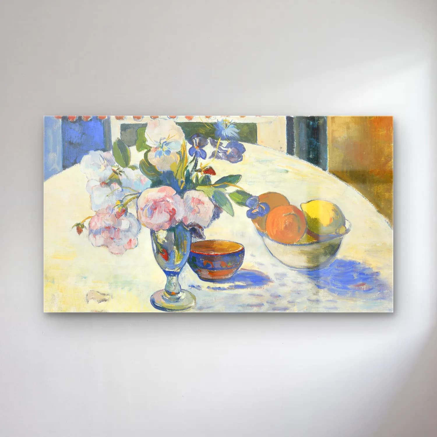 Paul Gauguin – Flowers and a Bowl of Fruit on a Table cam tablo — Paul Gauguin – Flowers and a Bowl of Fruit on a Table — empresyonist meyveli natürmort