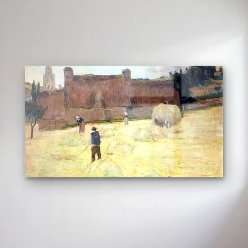 Paul Gauguin – Haymaking in Brittany cam tablo — Paul Gauguin – Haymaking in Brittany — empresyonist buğday tarlası