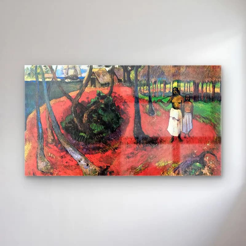 Paul Gauguin – Idyll in Tahiti cam tablo — Paul Gauguin – Idyll in Tahiti — empresyonist köy sokağı