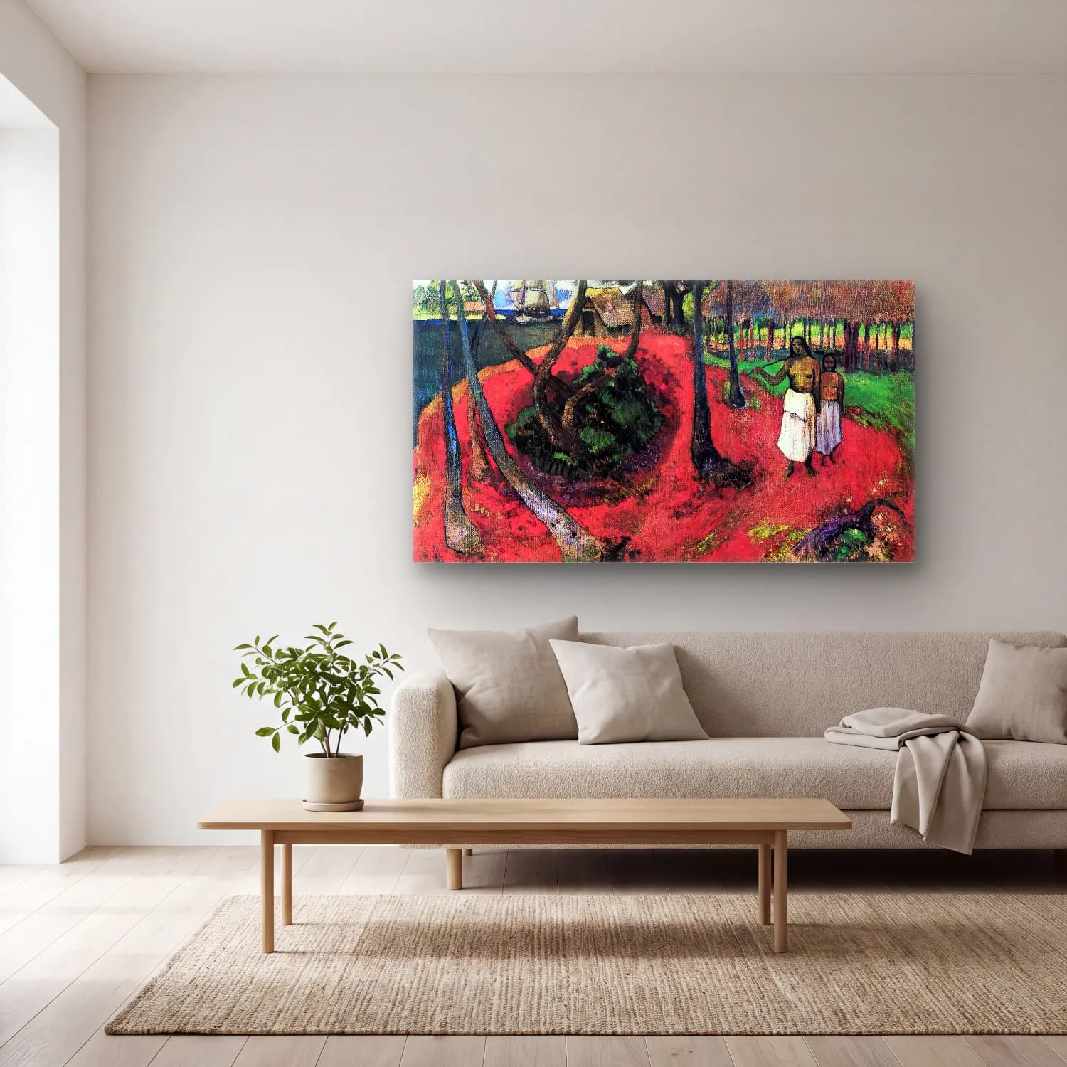 Paul Gauguin – Idyll in Tahiti cam tablo — açık renk salonda