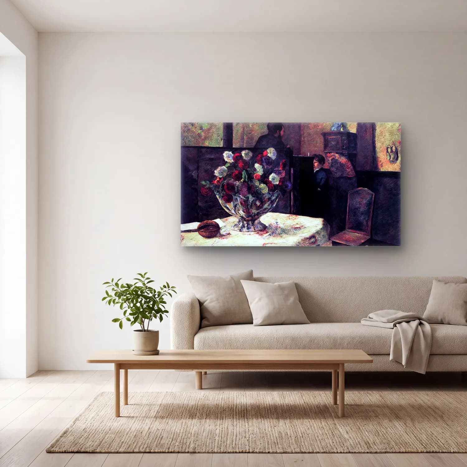 Paul Gauguin – Interior of the Artist s Home, Rue Carcel cam tablo — açık renk salonda