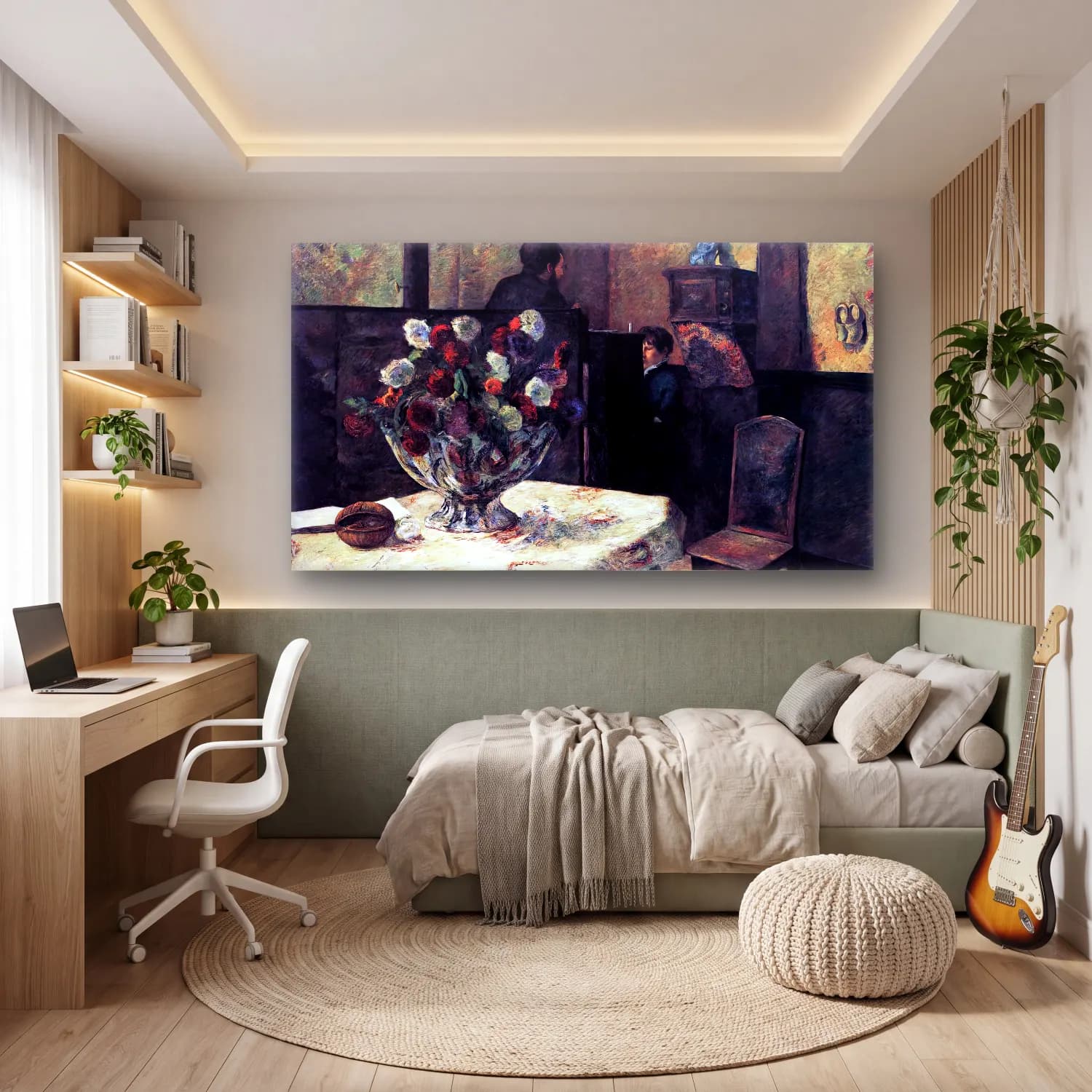 Paul Gauguin – Interior of the Artist s Home, Rue Carcel cam tablo — genç odasında
