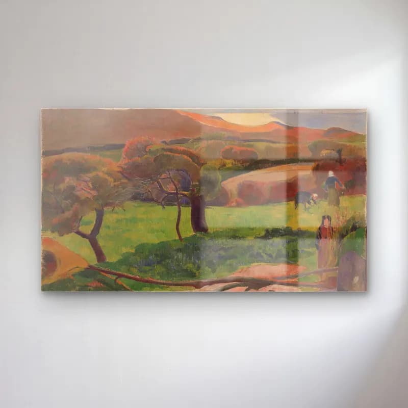 Paul Gauguin – Landscape from Bretagne cam tablo — Paul Gauguin – Landscape from Bretagne — empresyonist yeşil tepeler