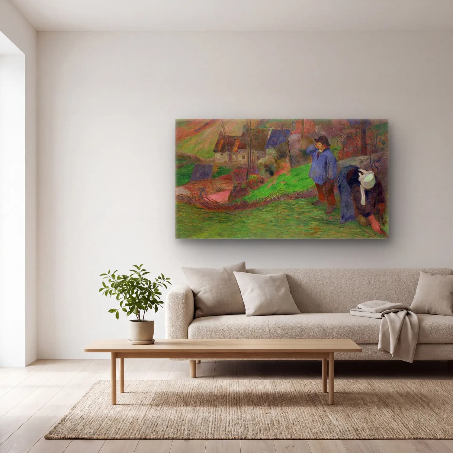 Paul Gauguin – Landscape of Brittany cam tablo — açık renk salonda