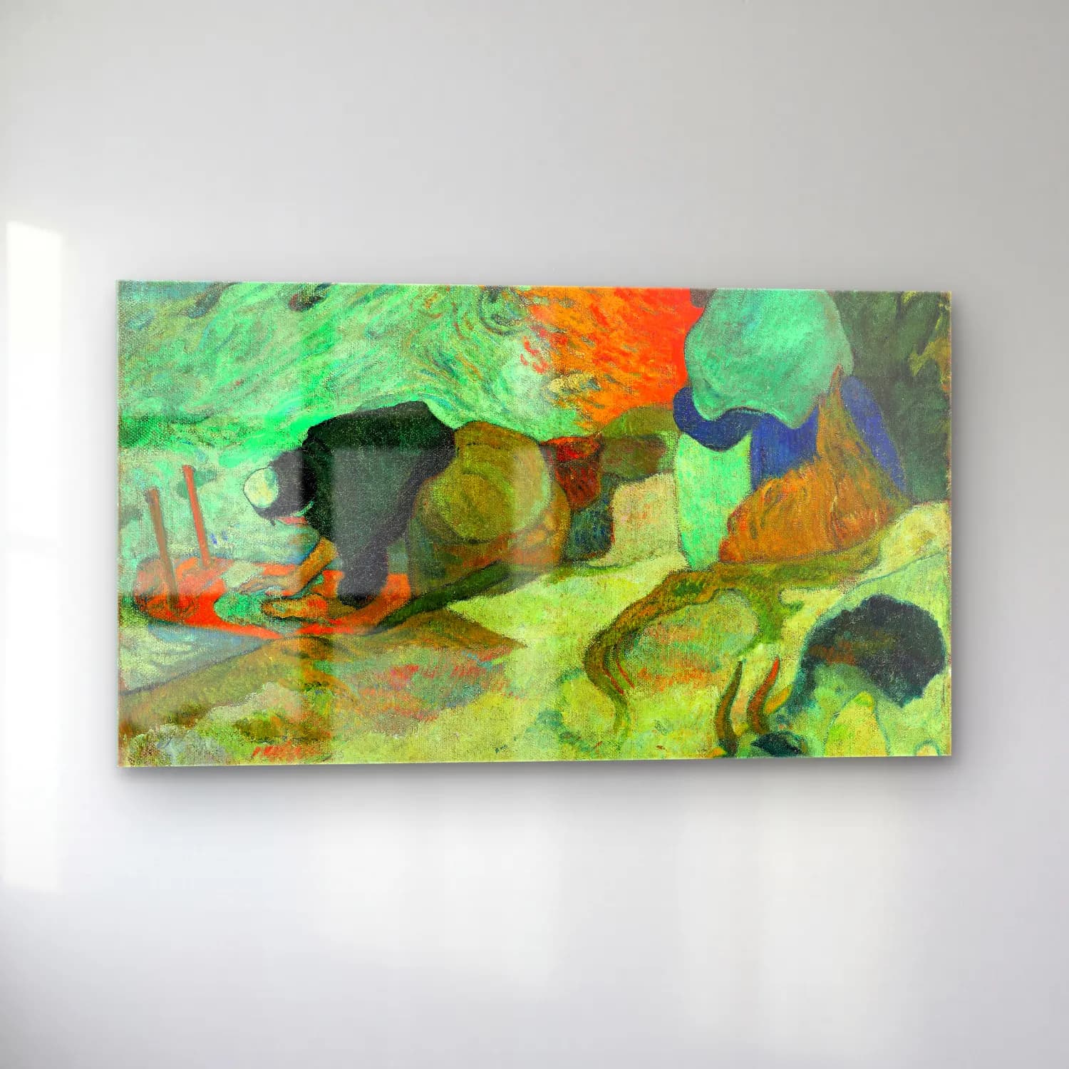 Paul Gauguin – Laveuses à Arles (Washerwomen in Arles) cam tablo — sol açıdan görünüm