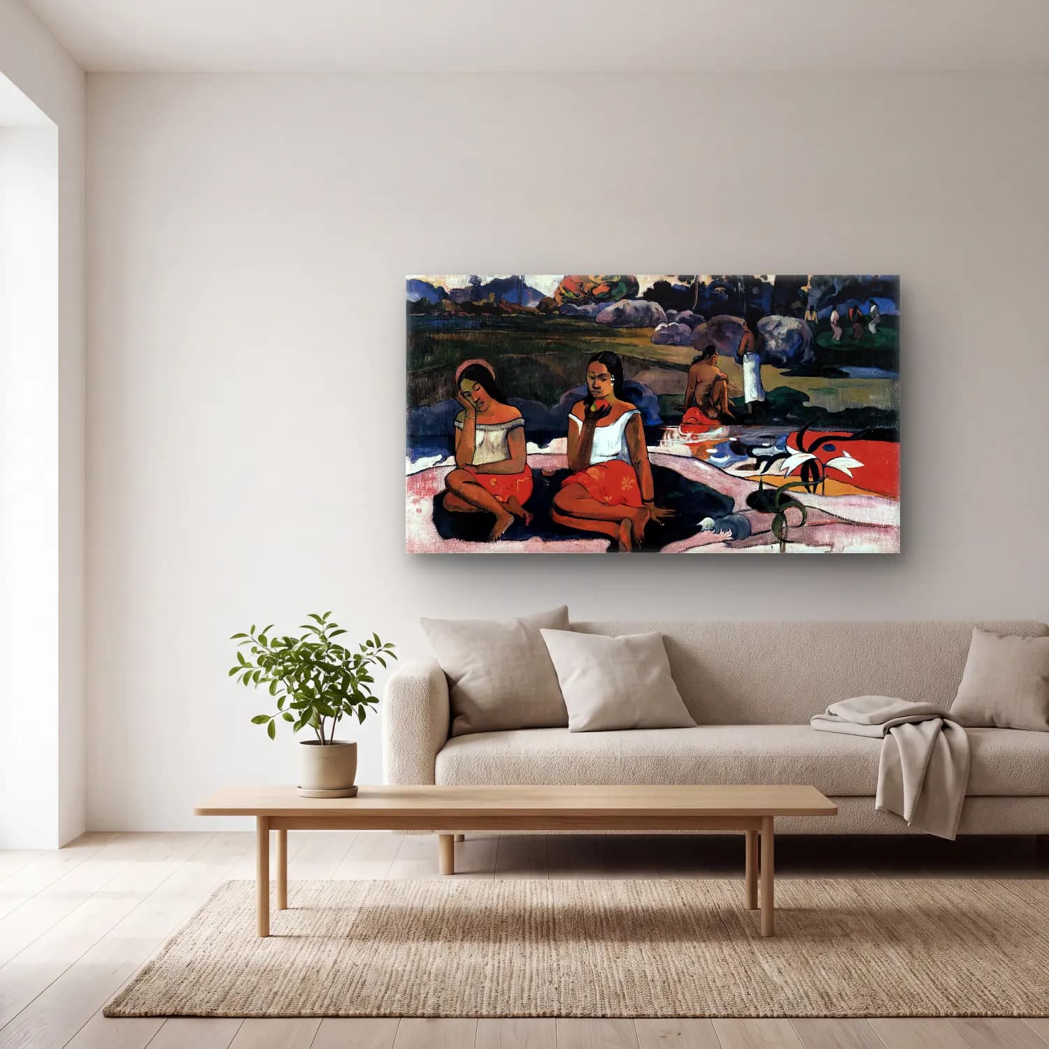 Paul Gauguin – Nava Nave Moe (Sacred Spring or Sweet Dreams) cam tablo — açık renk salonda