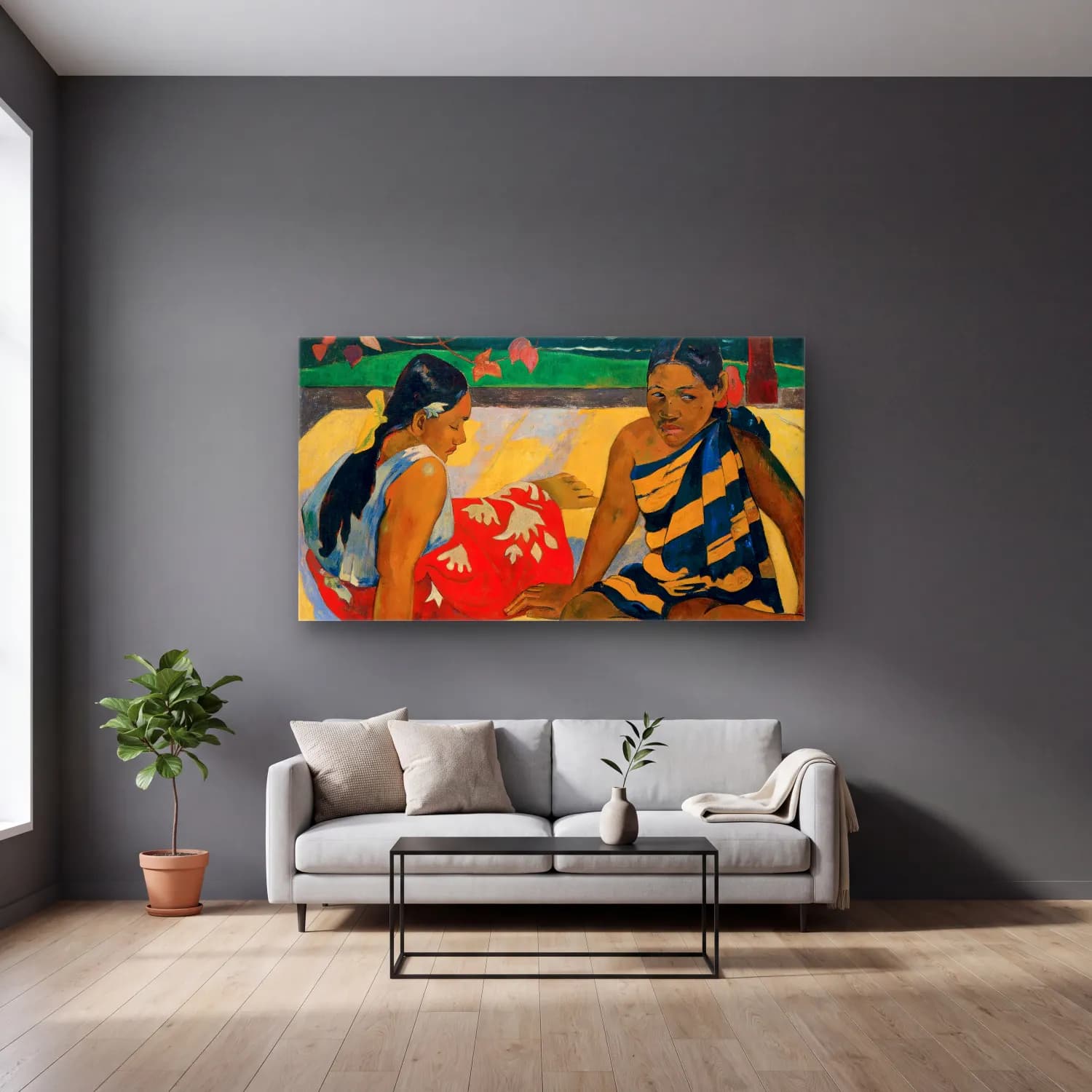 Paul Gauguin – Parau Api. What News cam tablo — gri duvarlı salonda