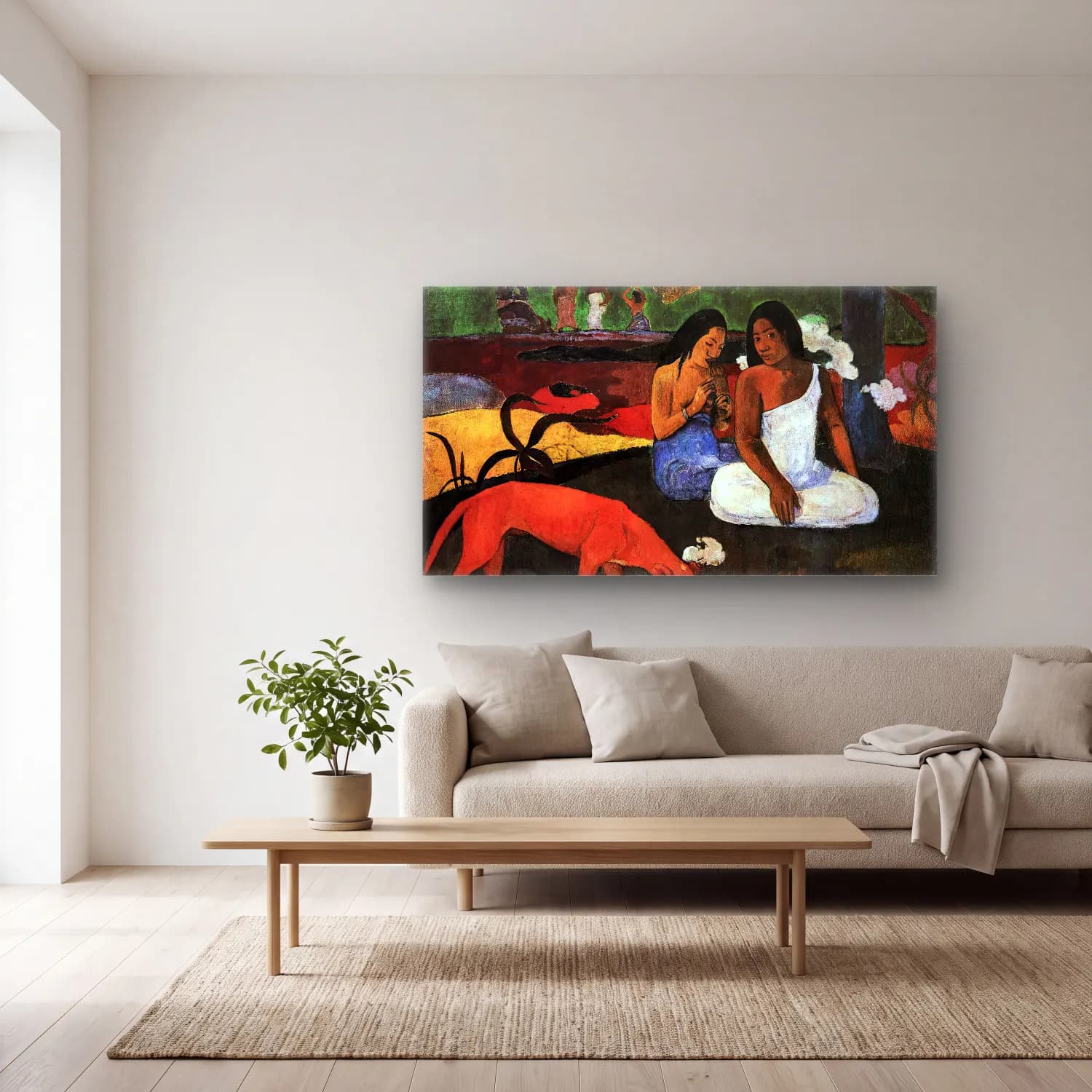 Paul Gauguin – Pastime (Joyeusetés, Arearea) cam tablo — açık renk salonda