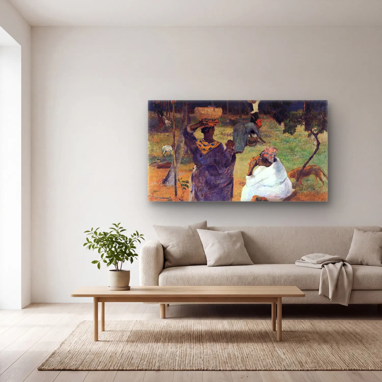Paul Gauguin – Picking Mangoes cam tablo — açık renk salonda