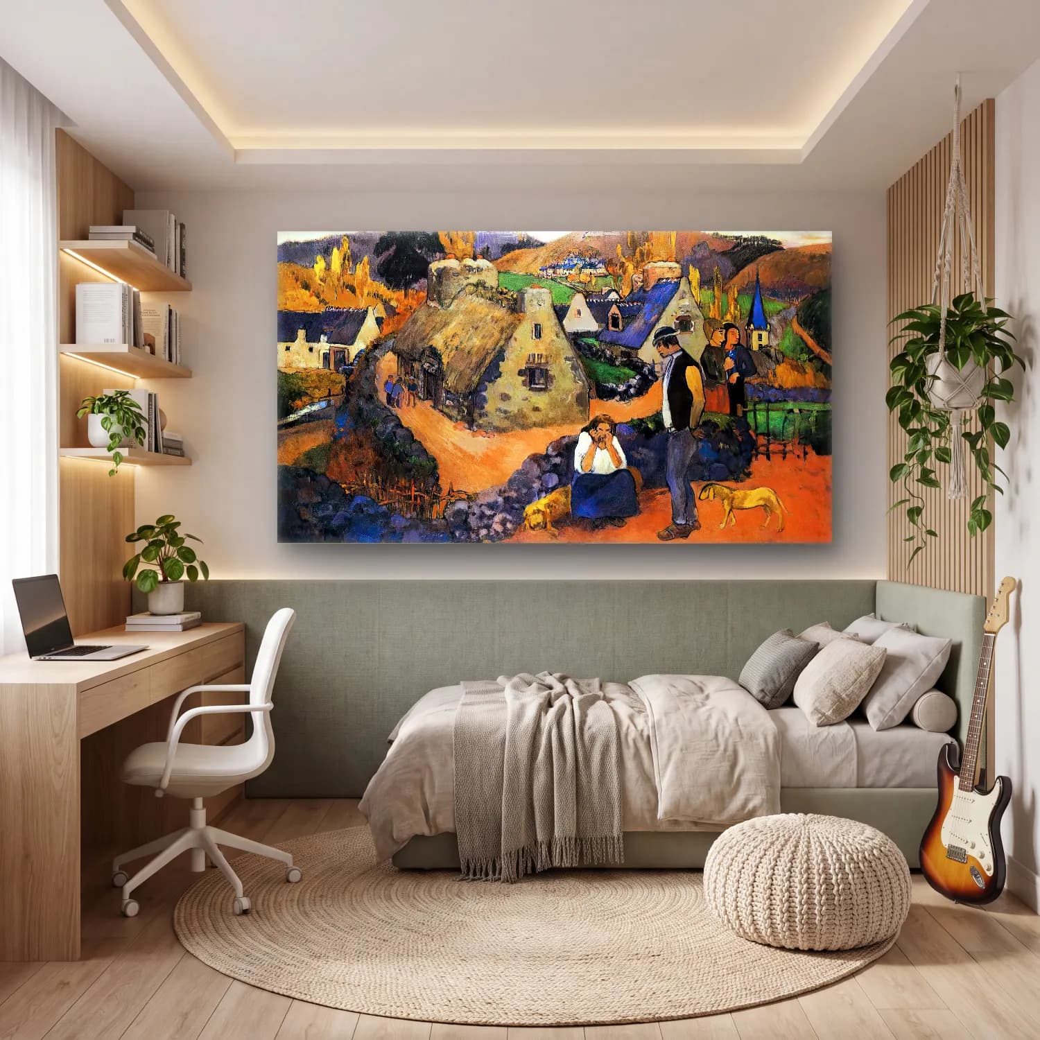 Paul Gauguin – Pont-Aven, the Village cam tablo — genç odasında