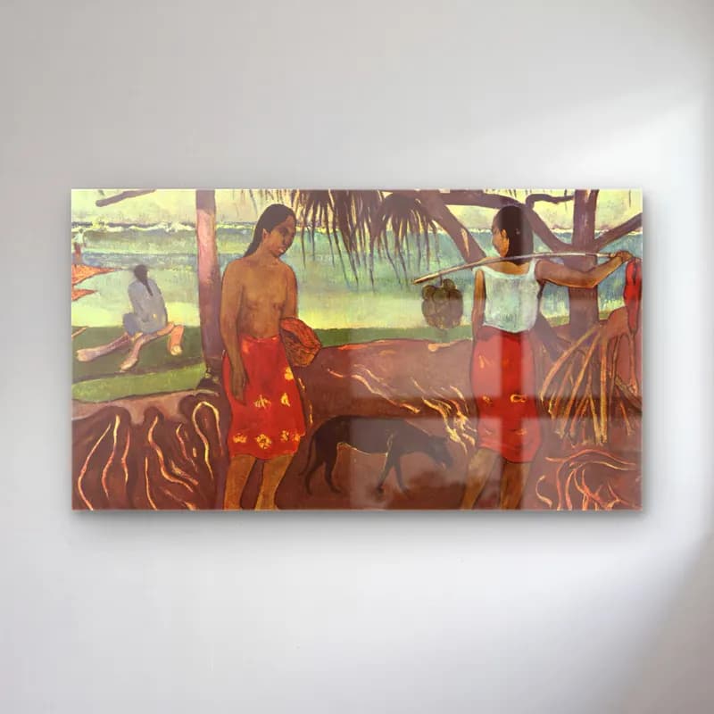 Paul Gauguin – Raro Te Ouiri cam tablo — Paul Gauguin – Raro Te Ouiri — empresyonist sahilde i̇nsanlar