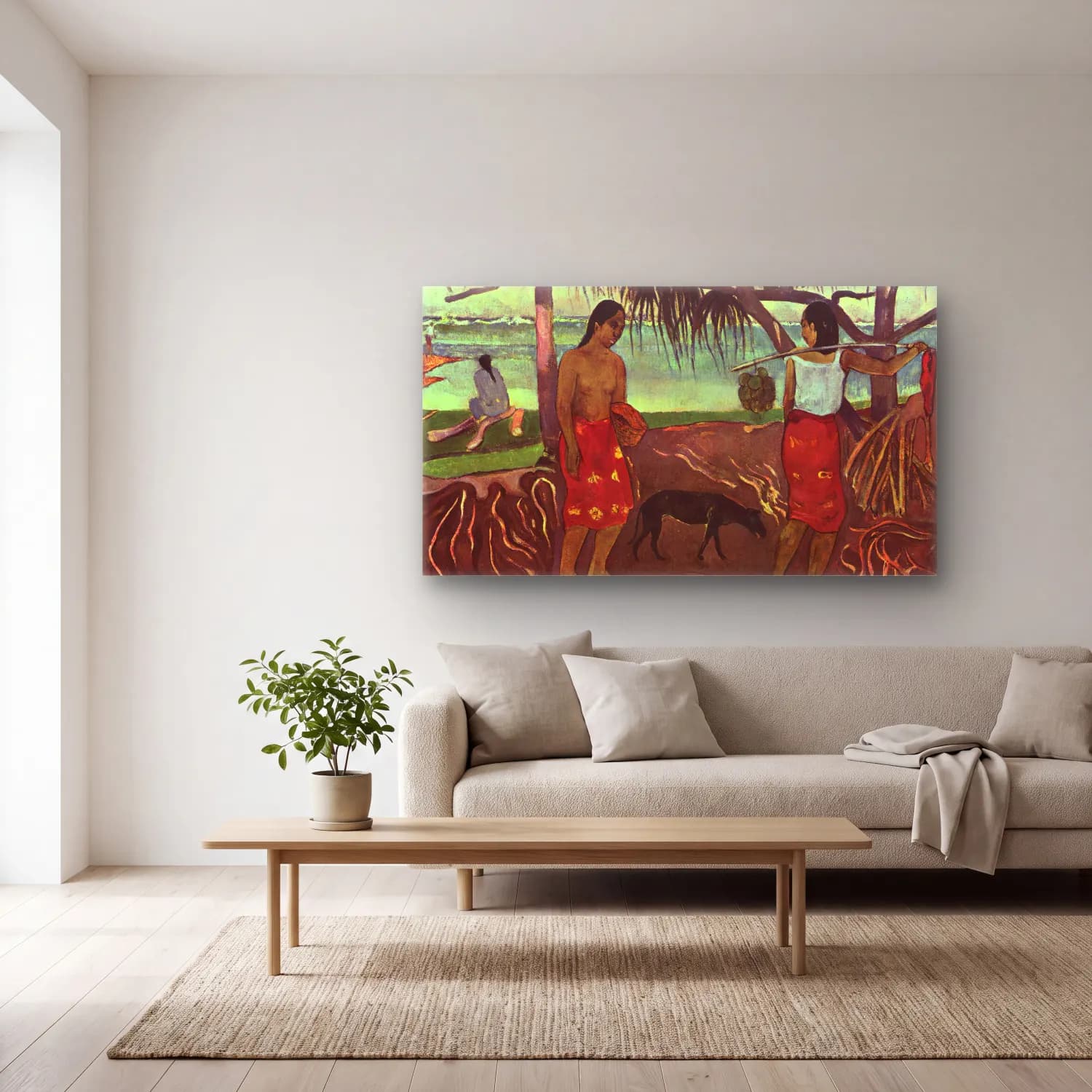 Paul Gauguin – Raro Te Ouiri cam tablo — açık renk salonda
