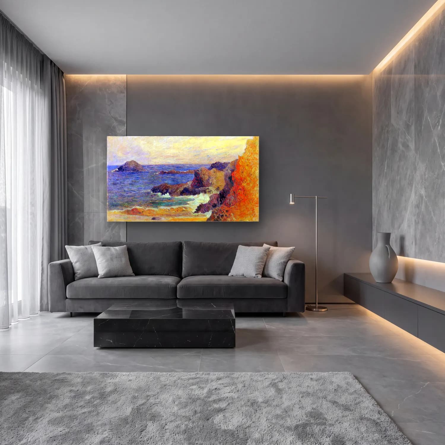 Paul Gauguin – Rocky Coast cam tablo — lüks salon duvarında