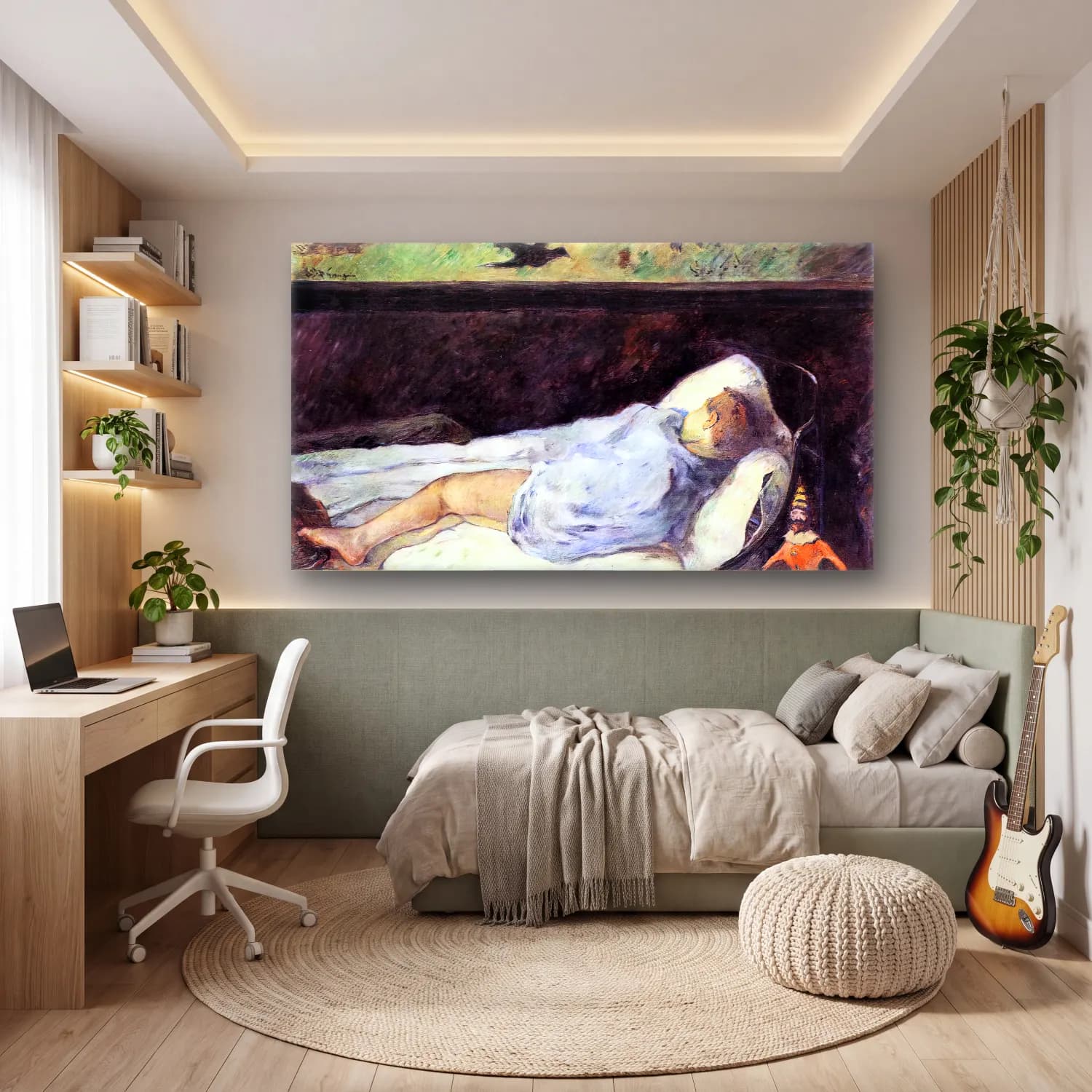 Paul Gauguin – Sleeping Boy (Émile Gauguin) cam tablo — genç odasında