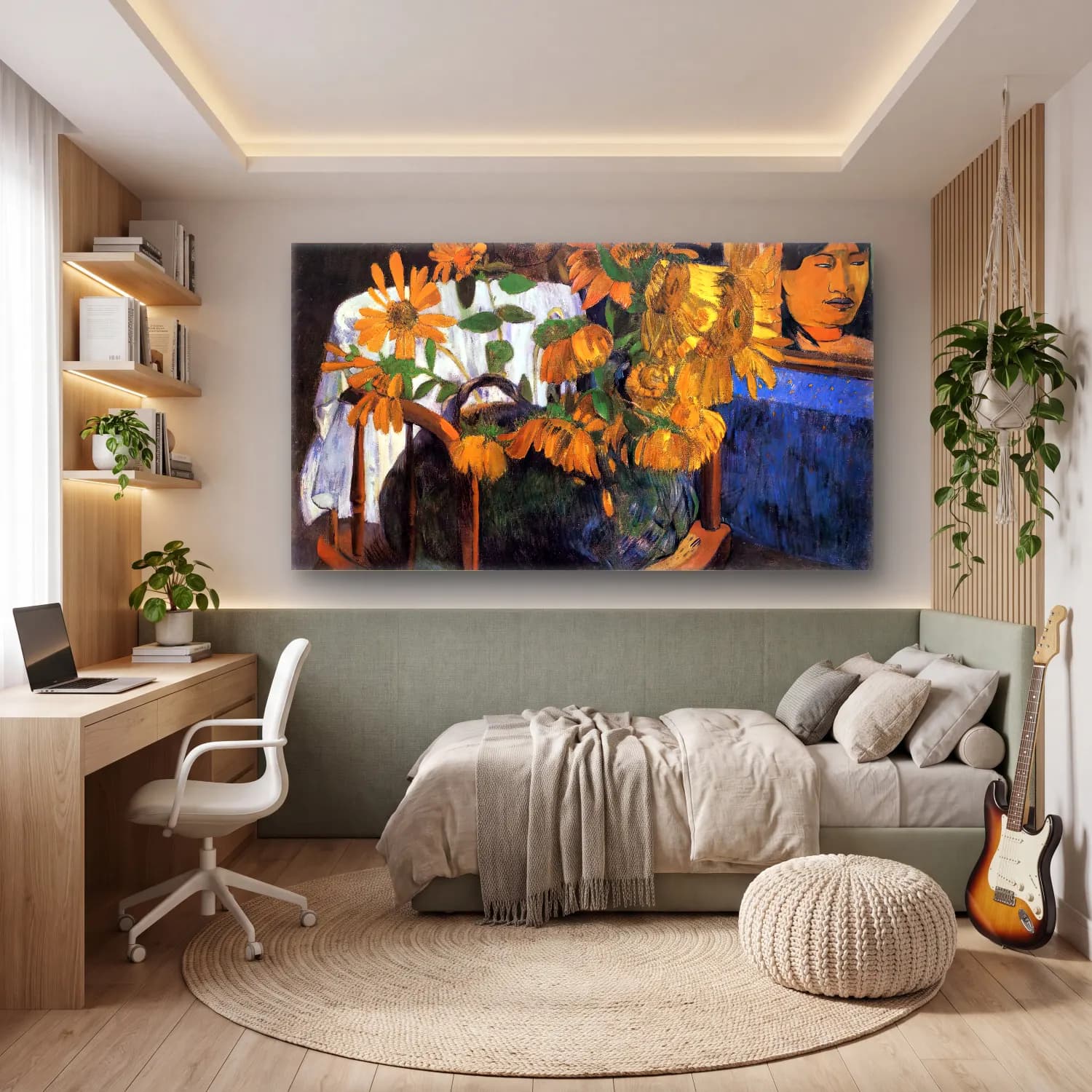 Paul Gauguin – Sunflowers in a Chair cam tablo — genç odasında