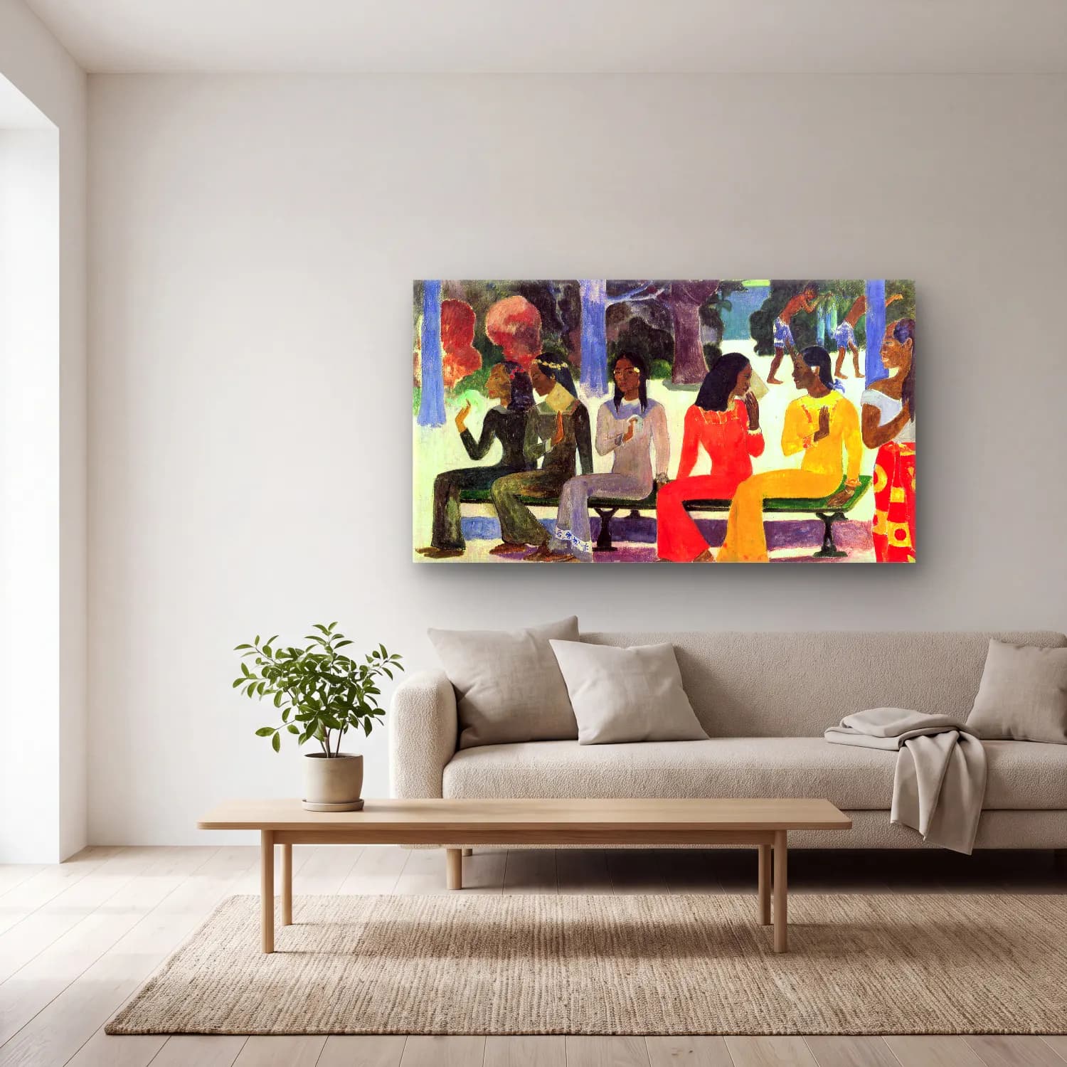 Paul Gauguin – Ta Matete cam tablo — açık renk salonda