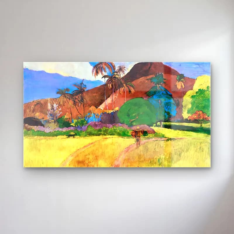 Paul Gauguin – Tahitian Landscape cam tablo — Paul Gauguin – Tahitian Landscape — empresyonist palmiyeli tropik sahil