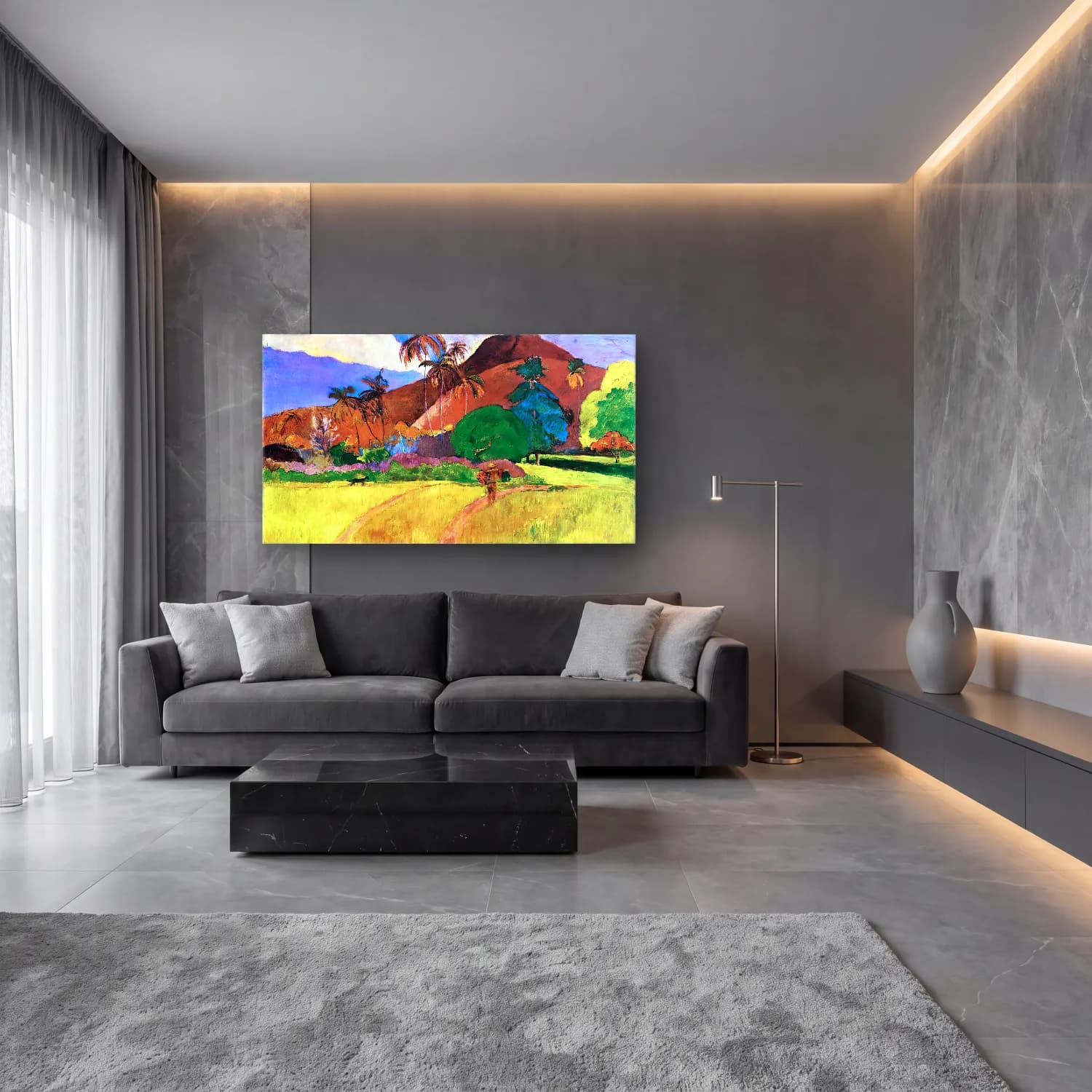 Paul Gauguin – Tahitian Landscape cam tablo — lüks salon duvarında