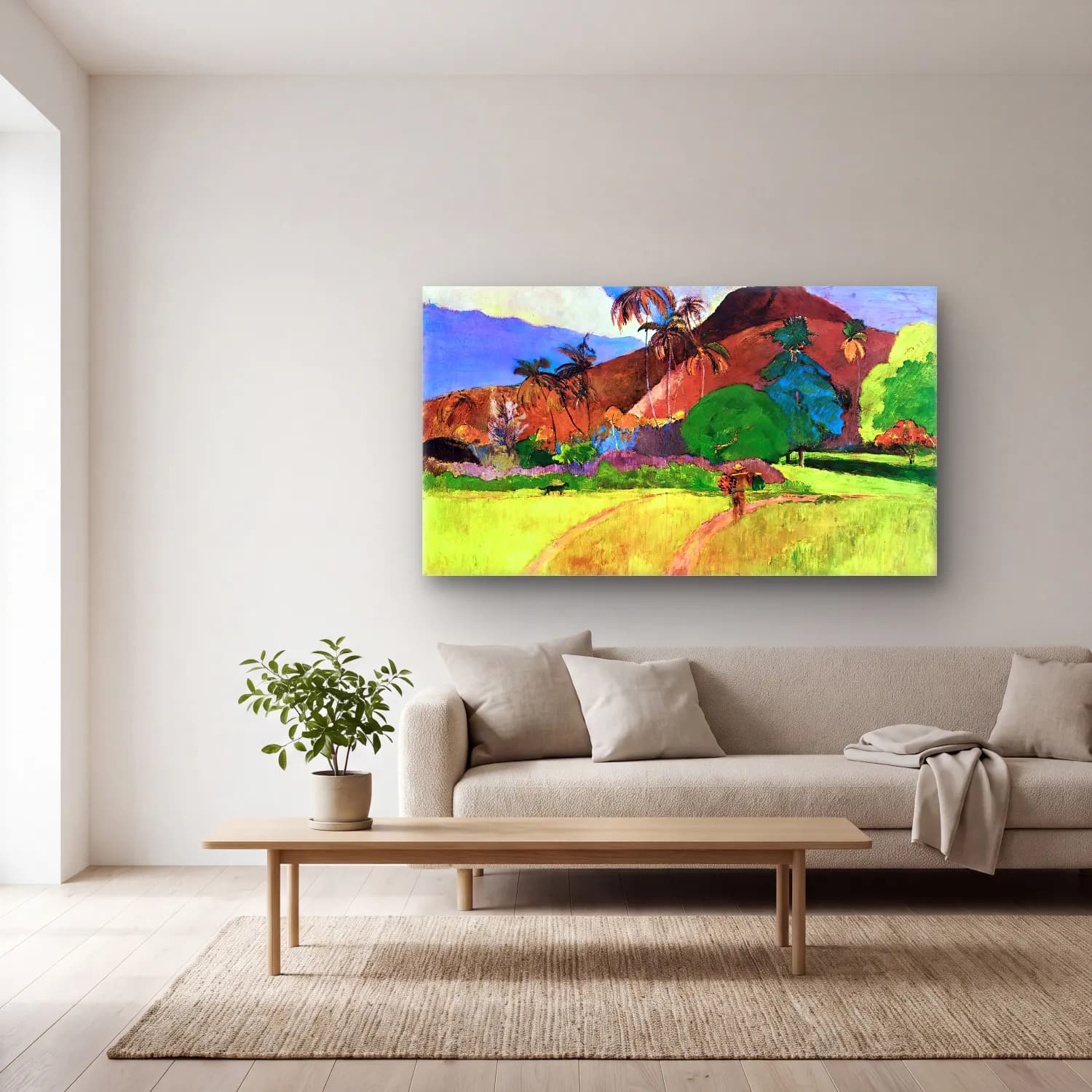 Paul Gauguin – Tahitian Landscape cam tablo — açık renk salonda