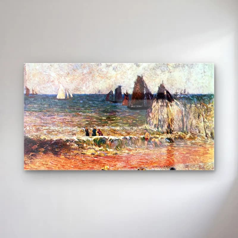Paul Gauguin – The Beach at Dieppe cam tablo — Paul Gauguin – The Beach at Dieppe — empresyonist sahilde i̇nsanlar