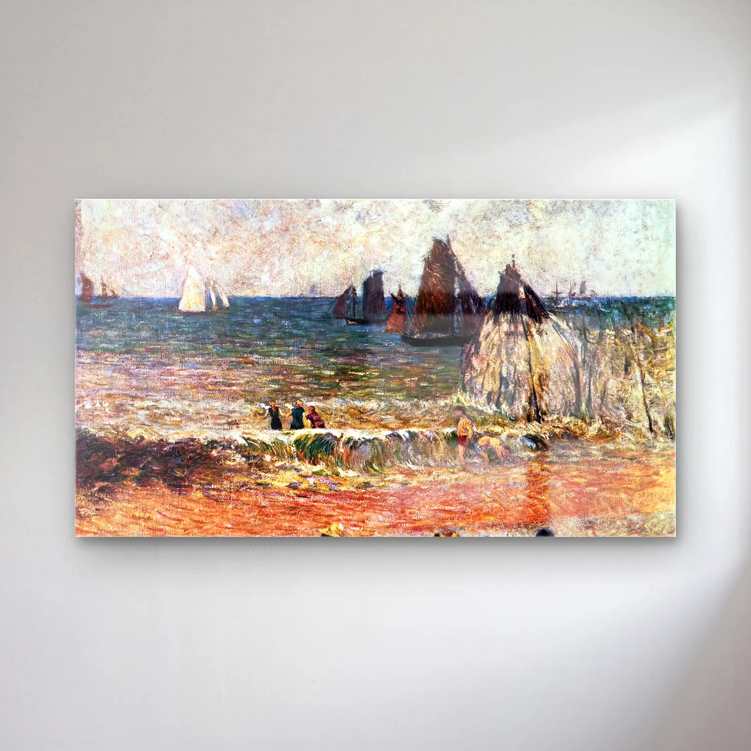 Paul Gauguin – The Beach at Dieppe cam tablo — Paul Gauguin – The Beach at Dieppe — empresyonist sahilde i̇nsanlar