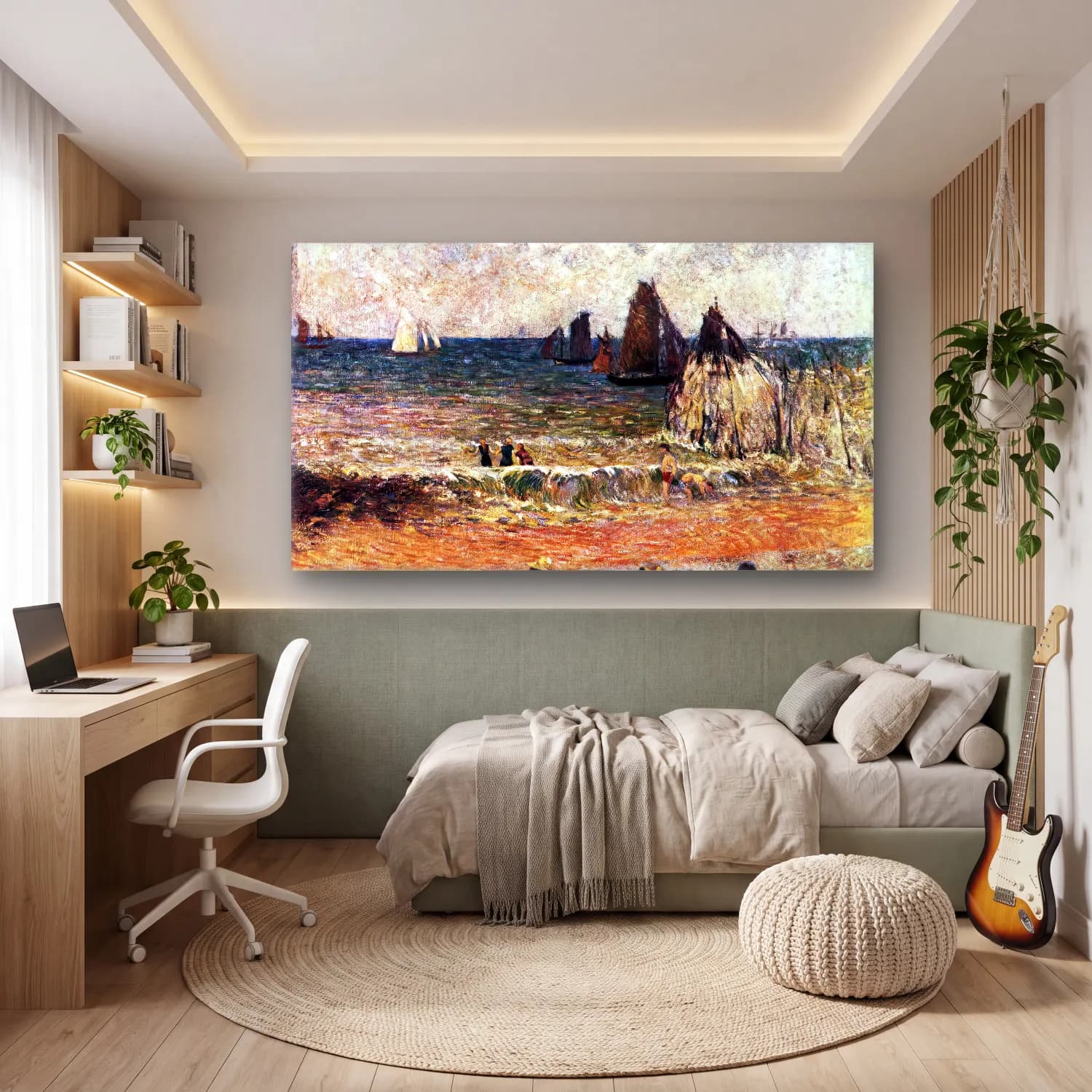 Paul Gauguin – The Beach at Dieppe cam tablo — genç odasında