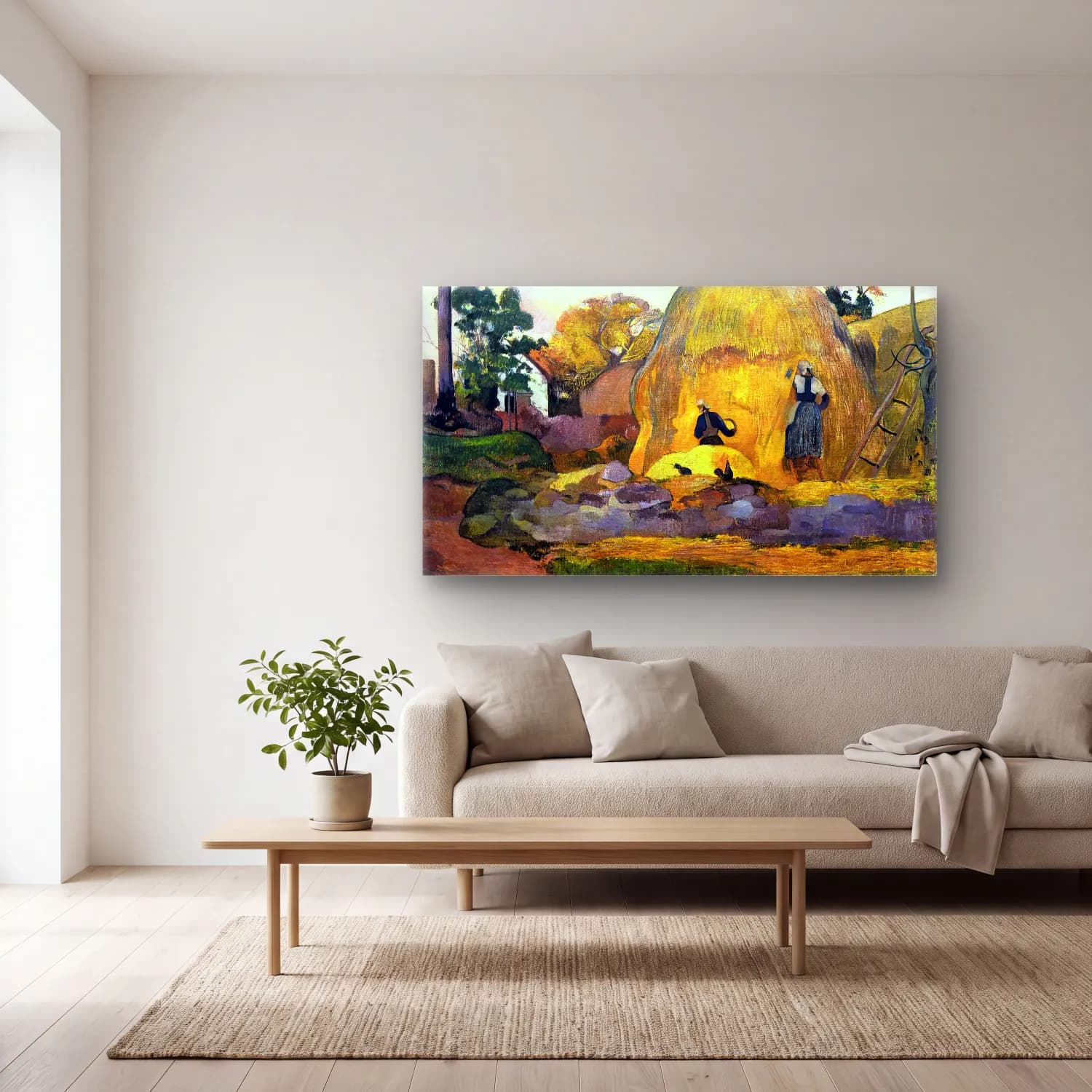 Paul Gauguin – The Yellow Haystacks (The Blond Harvest) cam tablo — açık renk salonda