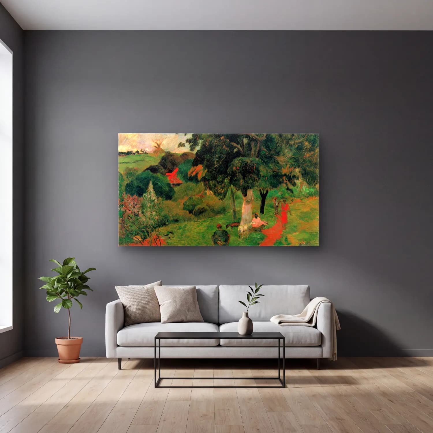 Paul Gauguin – To and Fro cam tablo — gri duvarlı salonda