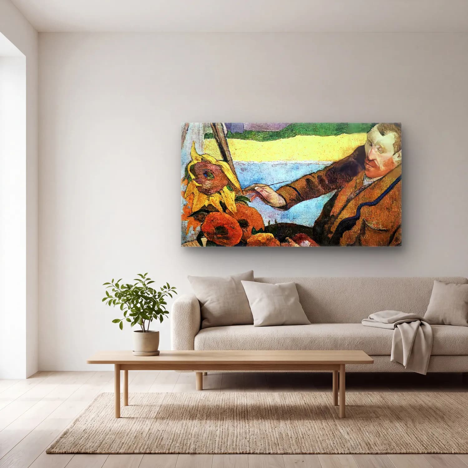 Paul Gauguin – Van Gogh Painting Sunflowers cam tablo — açık renk salonda