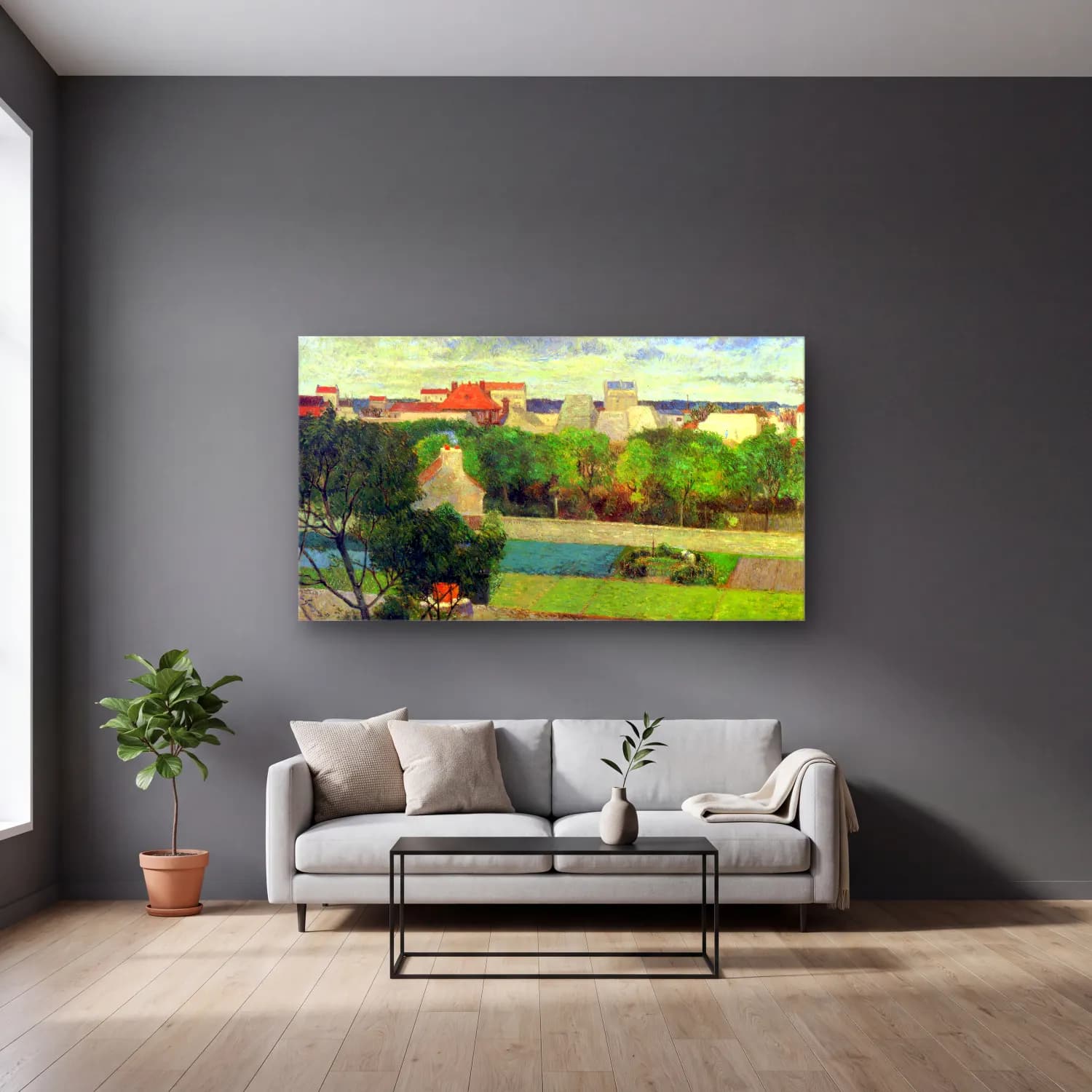 Paul Gauguin – Vegetable Famers in Vauguirard cam tablo — gri duvarlı salonda