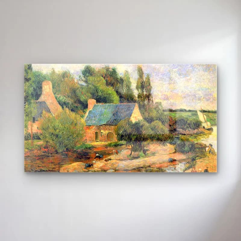 Paul Gauguin – Washerwomen at Pont-Aven cam tablo — Paul Gauguin – Washerwomen at Pont-Aven — empresyonist kır evi