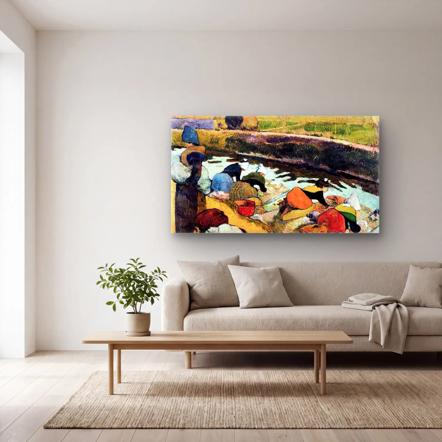 Paul Gauguin – Washerwomen cam tablo — açık renk salonda