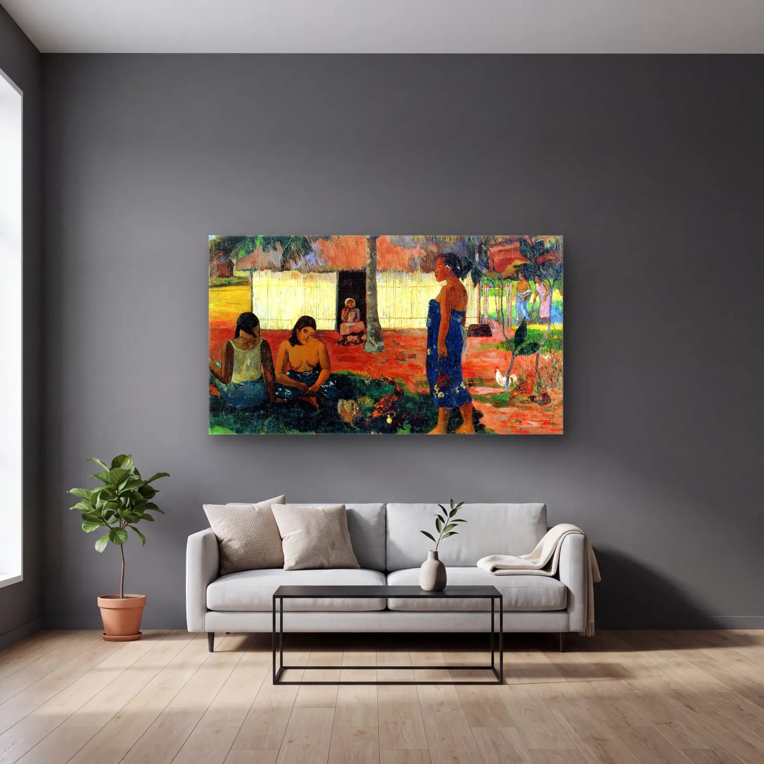 Paul Gauguin – Whya are you Angry cam tablo — gri duvarlı salonda